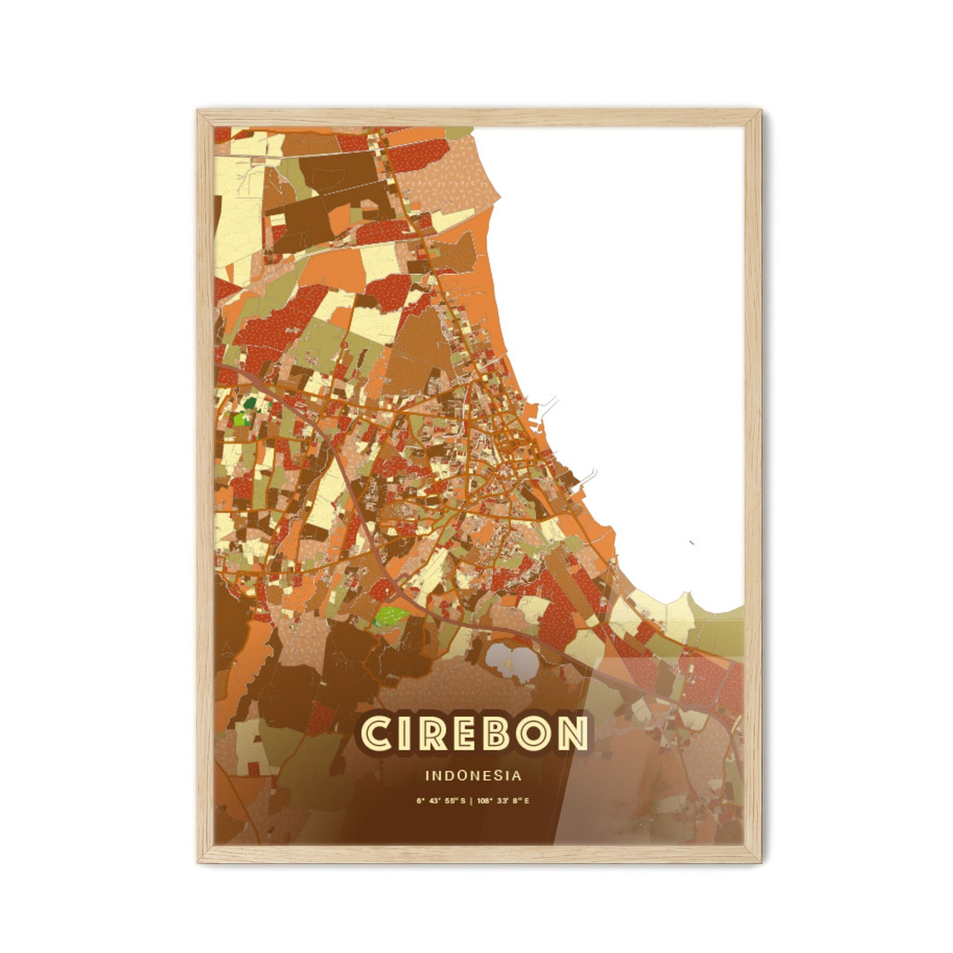 Colorful CIREBON INDONESIA Fine Art Map Farmhouse