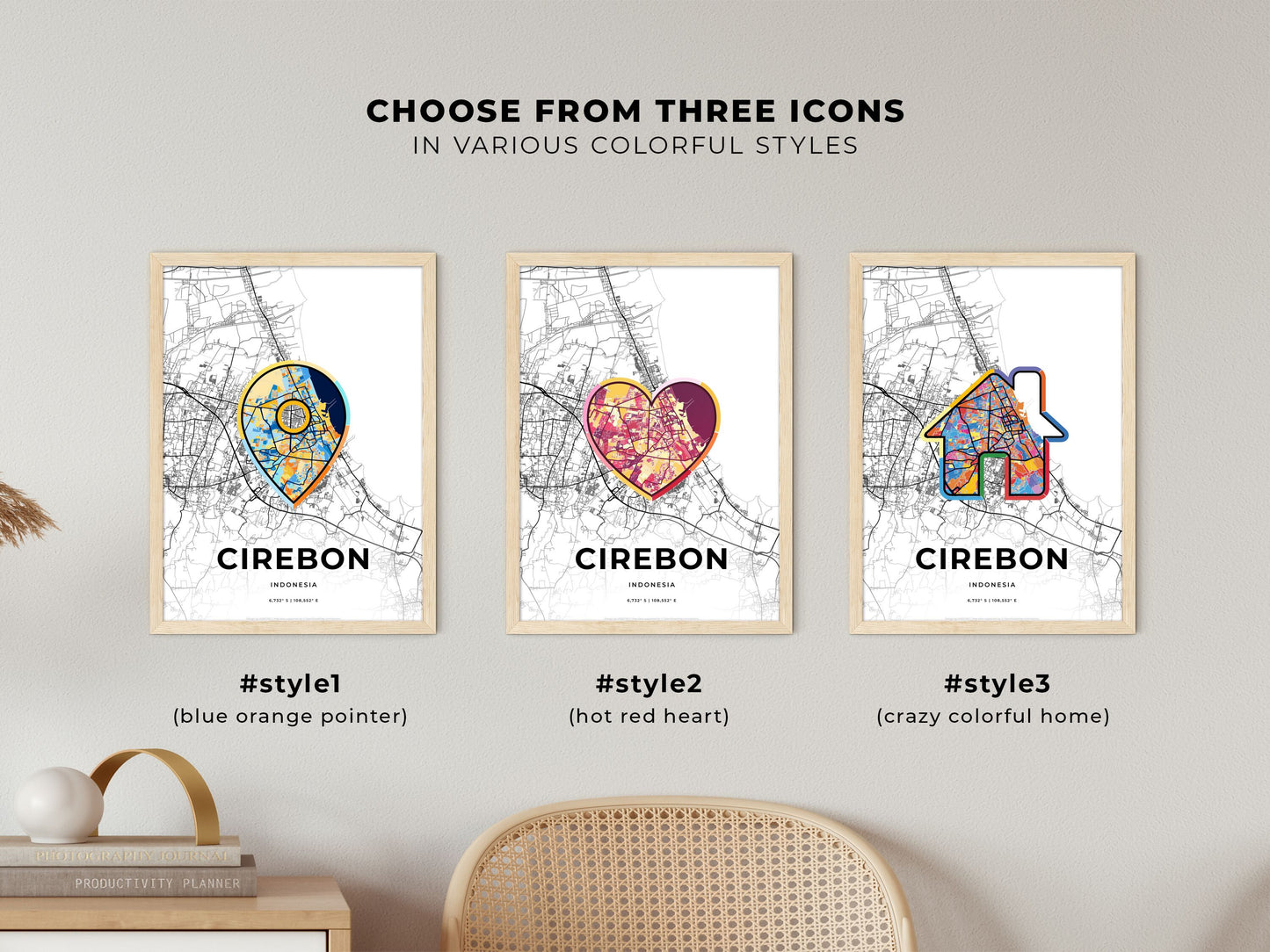 Cirebon Indonesia maps with colorful icons