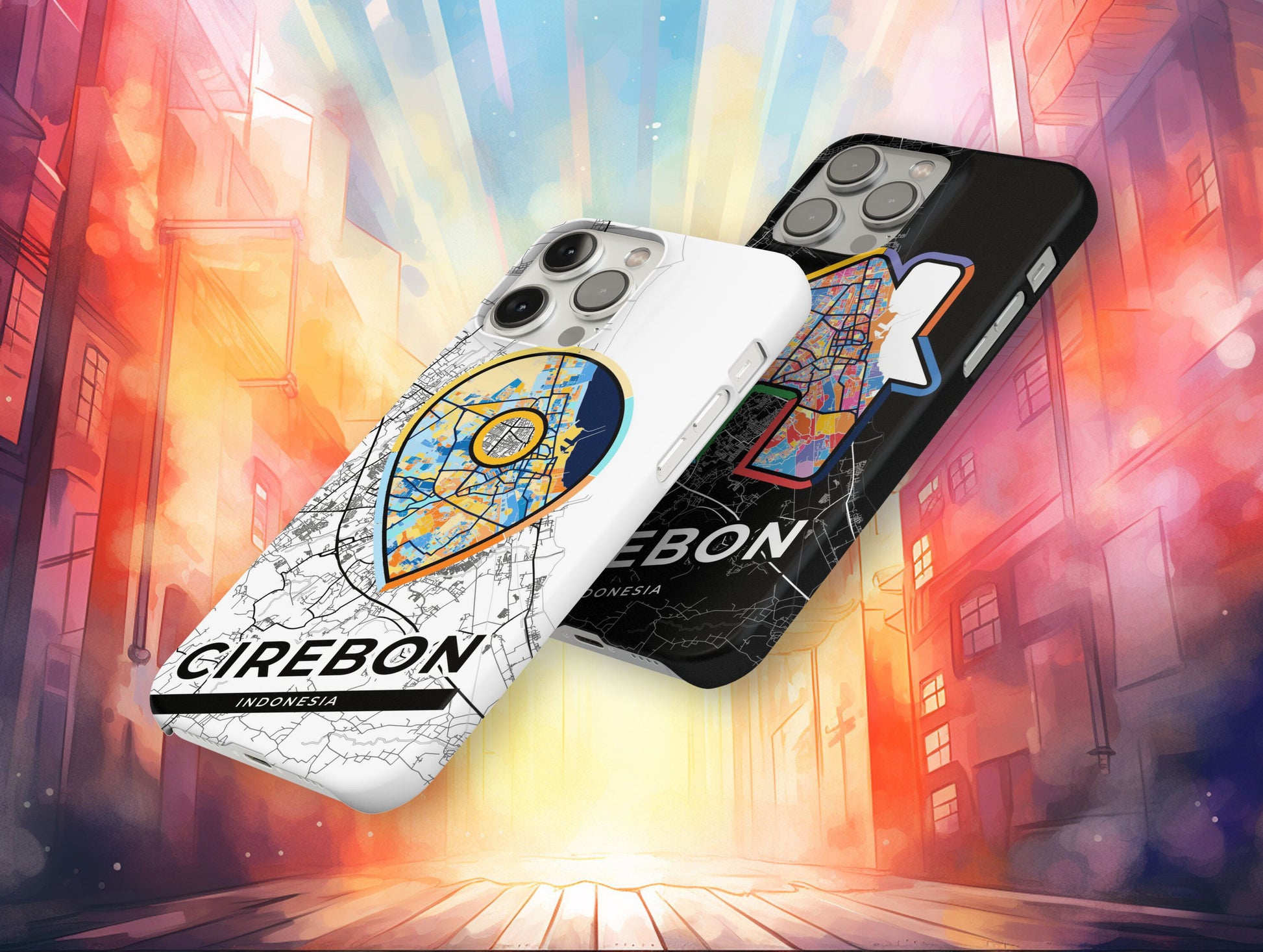 Cirebon Indonesia slim phone case with colorful icon. Birthday, wedding or housewarming gift. Couple match cases.
