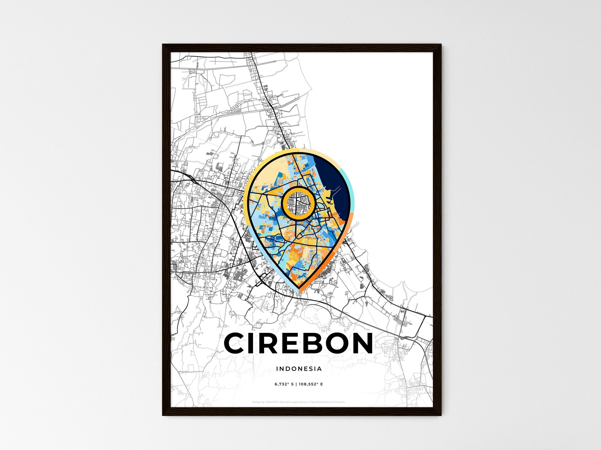 Cirebon Indonesia wedding art map with pointer icon
