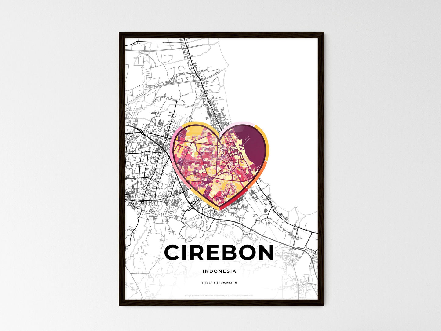 Cirebon Indonesia wedding art map with heart icon