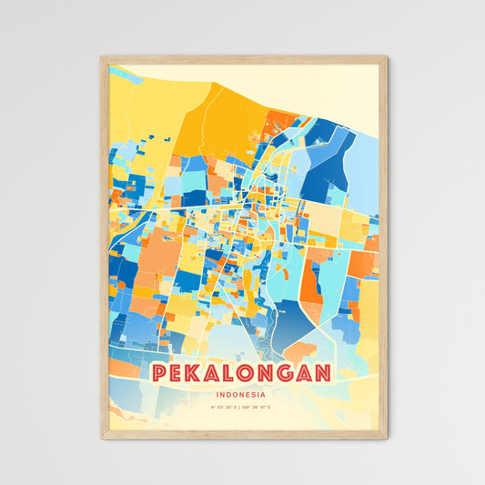 Colorful PEKALONGAN INDONESIA Fine Art Map Blue Orange