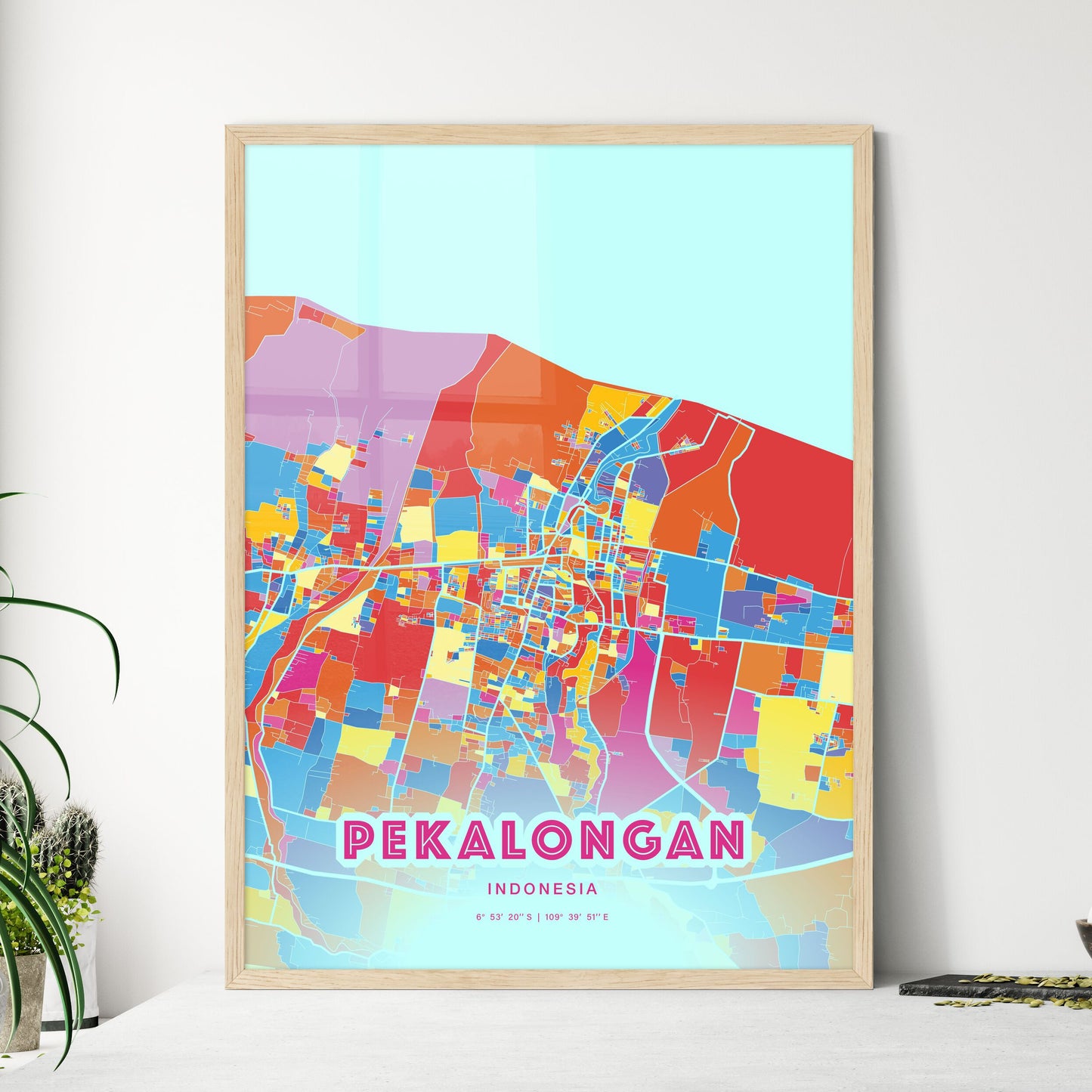 Colorful PEKALONGAN INDONESIA Fine Art Map Crazy Colors