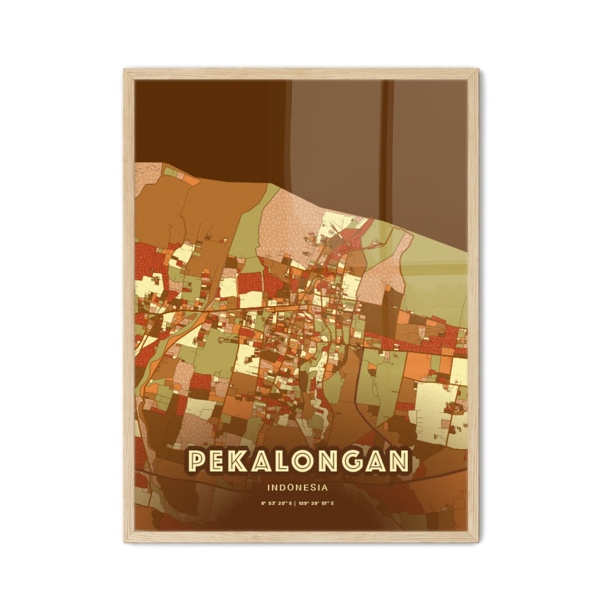 Colorful PEKALONGAN INDONESIA Fine Art Map Farmhouse