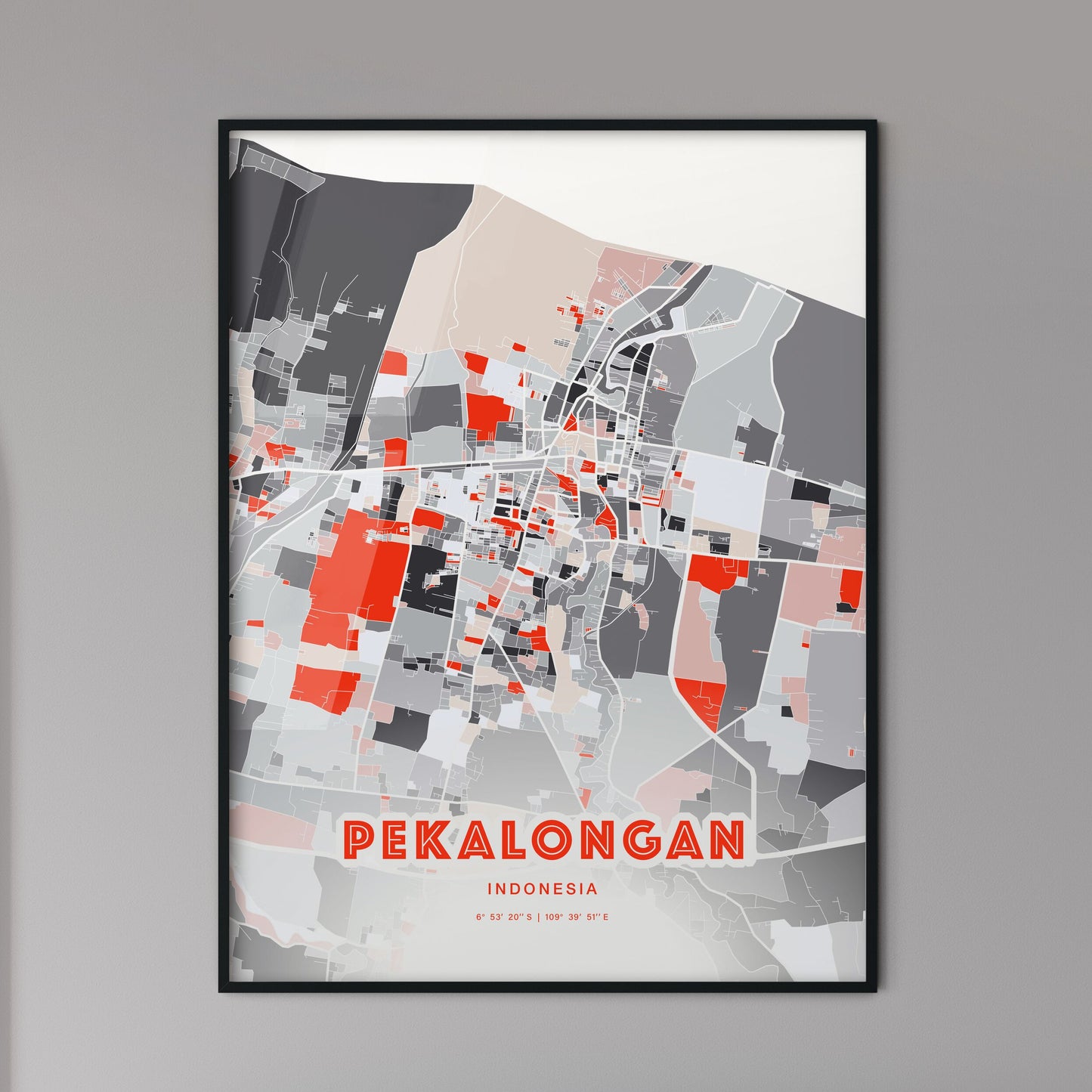 Colorful PEKALONGAN INDONESIA Fine Art Map Modern