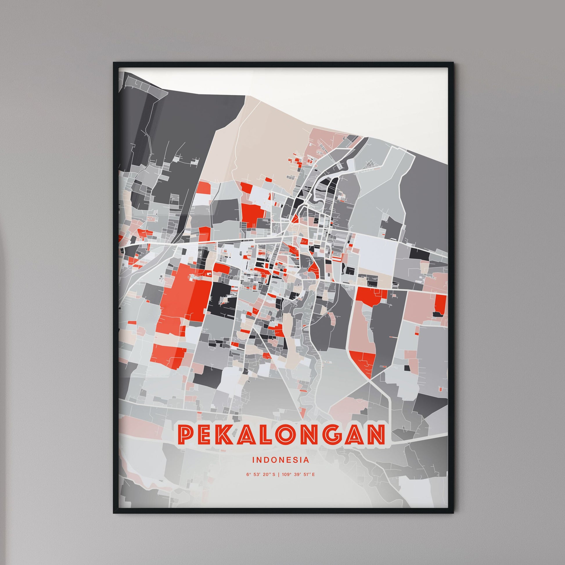 Colorful PEKALONGAN INDONESIA Fine Art Map Modern