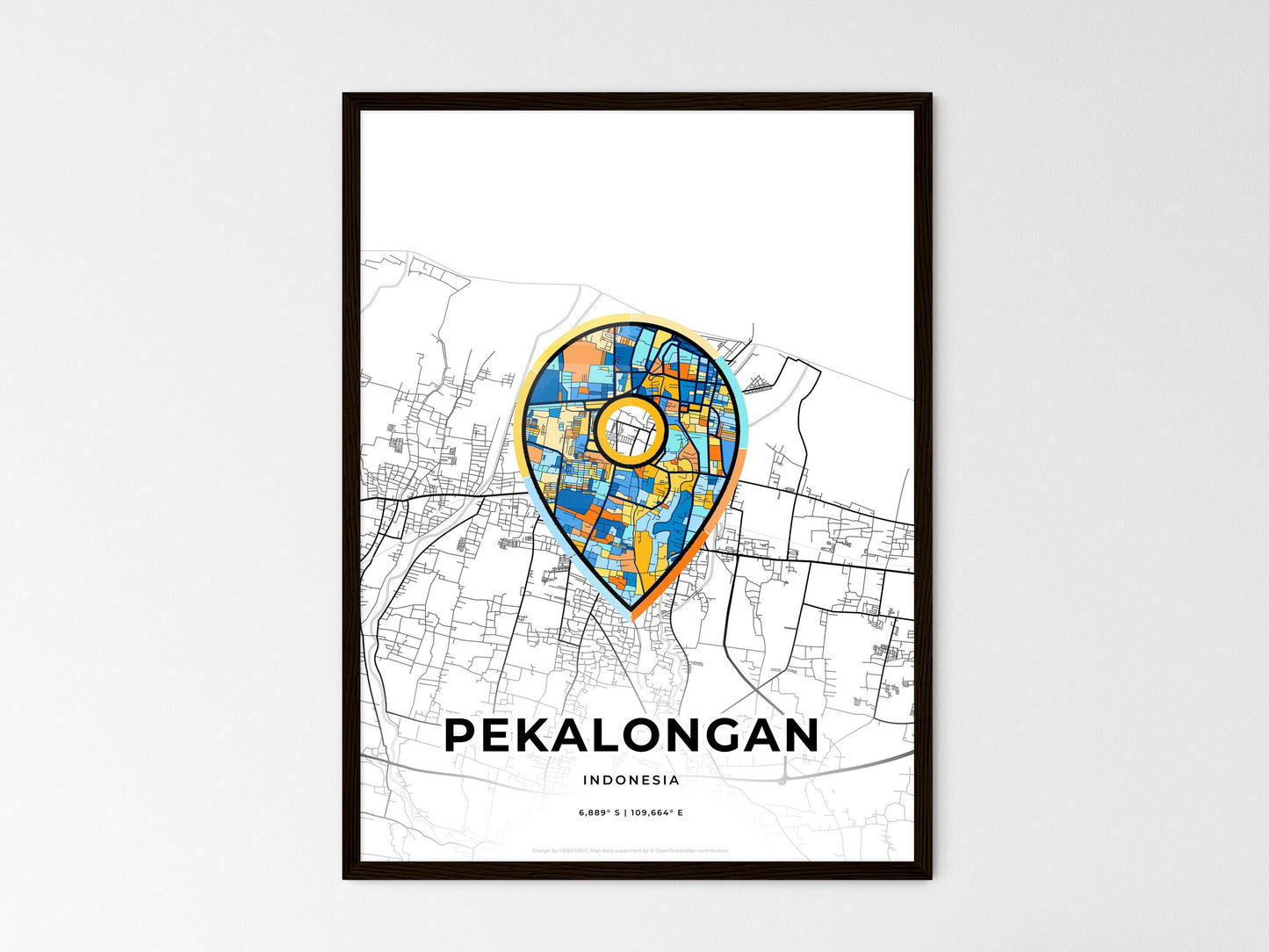 PEKALONGAN INDONESIA minimal art map with a colorful icon. Where it all began, Couple map gift. Style 1