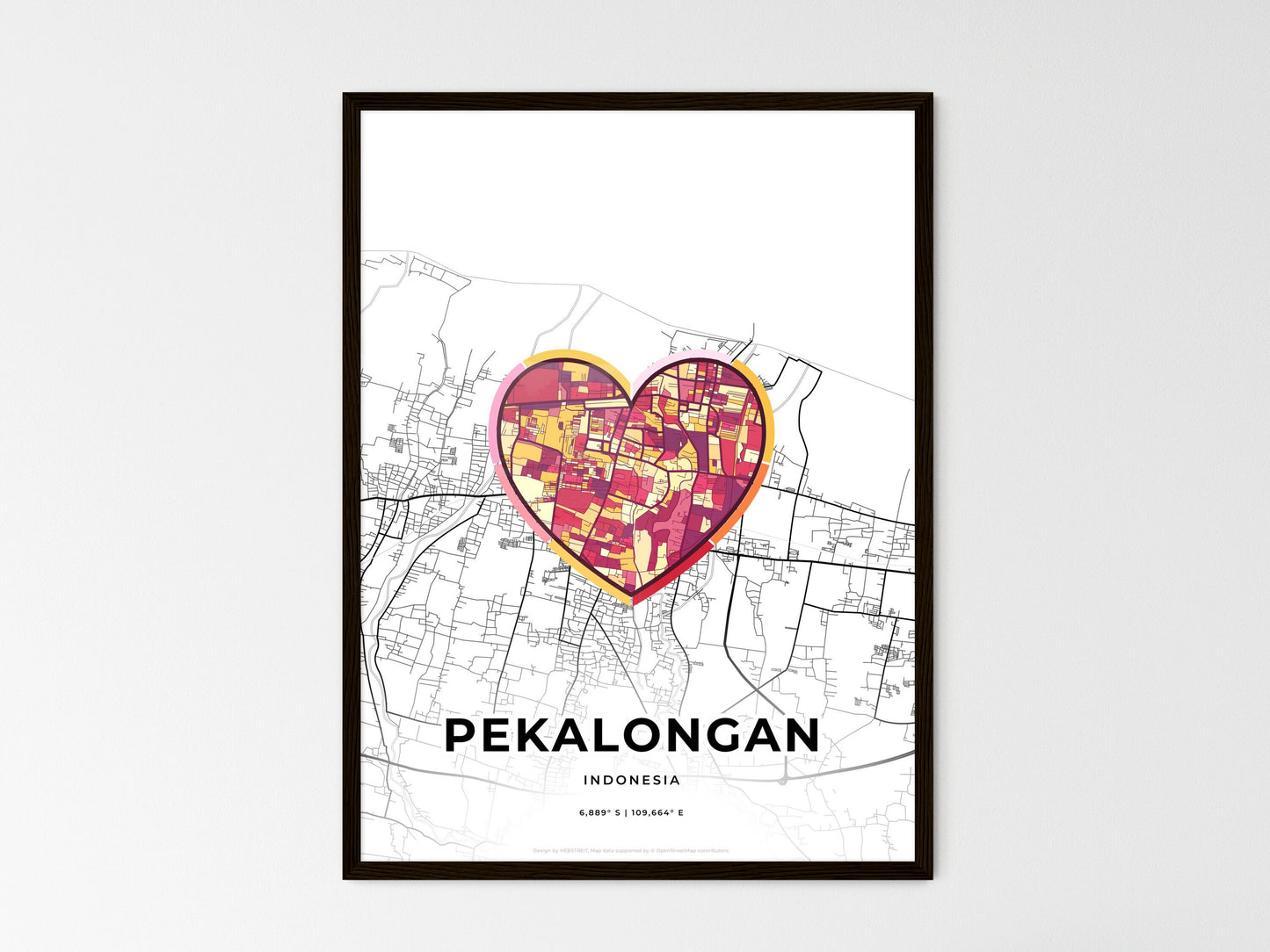 PEKALONGAN INDONESIA minimal art map with a colorful icon. Where it all began, Couple map gift. Style 2