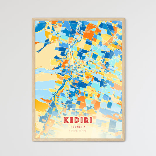 Colorful KEDIRI INDONESIA Fine Art Map Blue Orange