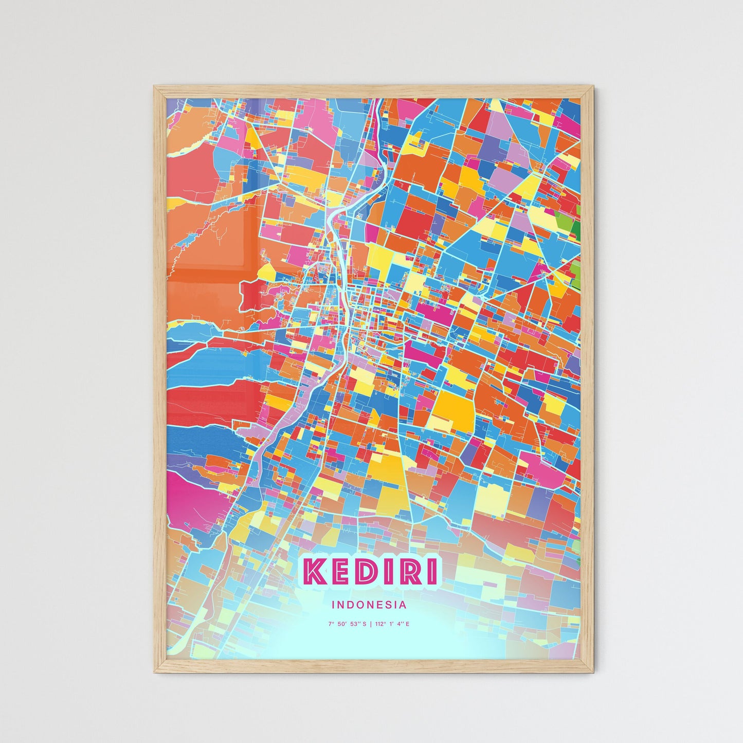 Colorful KEDIRI INDONESIA Fine Art Map Crazy Colors