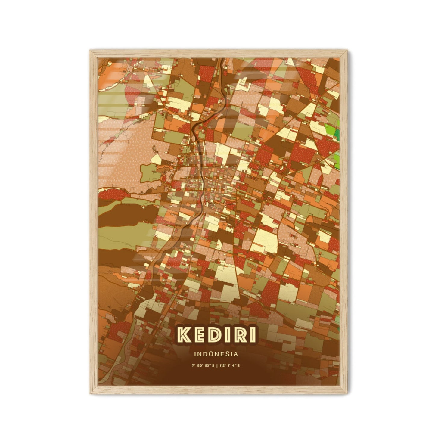 Colorful KEDIRI INDONESIA Fine Art Map Farmhouse