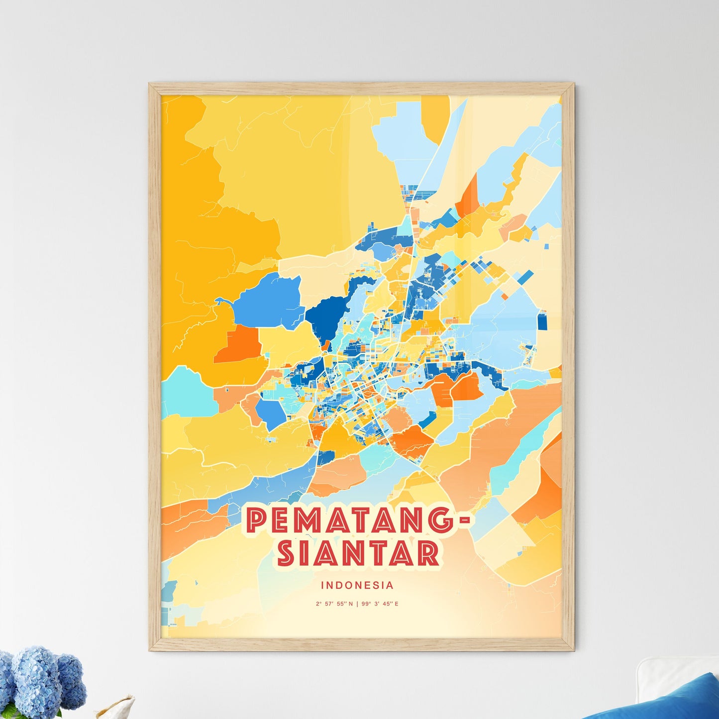 Colorful PEMATANGSIANTAR INDONESIA Fine Art Map Blue Orange