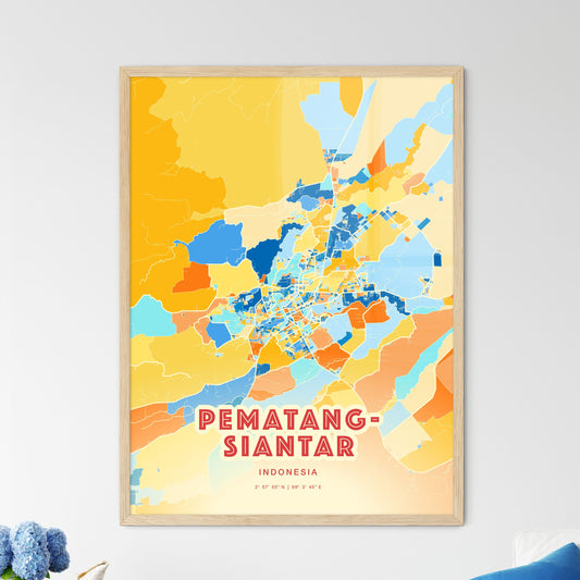 Colorful PEMATANGSIANTAR INDONESIA Fine Art Map Blue Orange