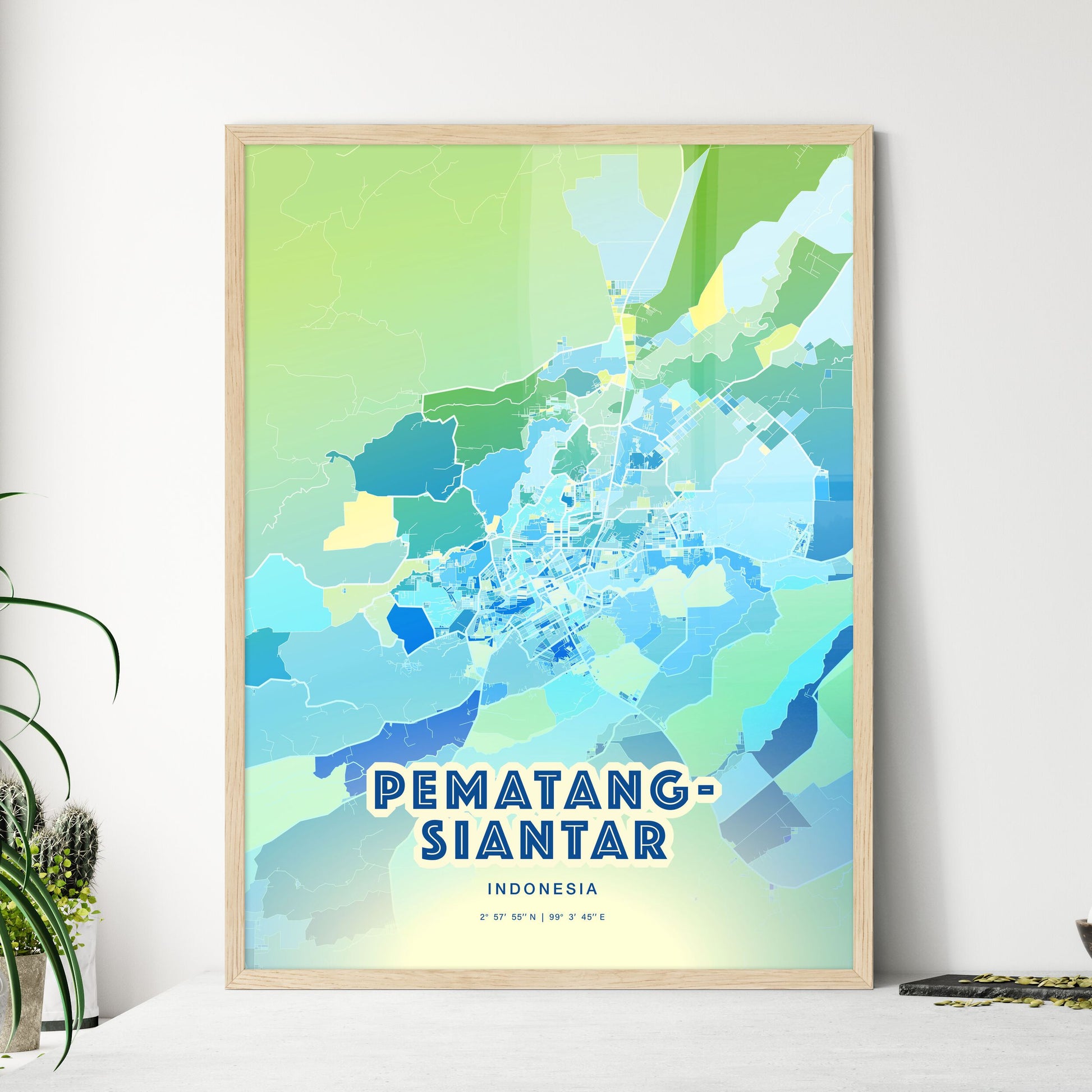 Colorful PEMATANGSIANTAR INDONESIA Fine Art Map Cool Blue