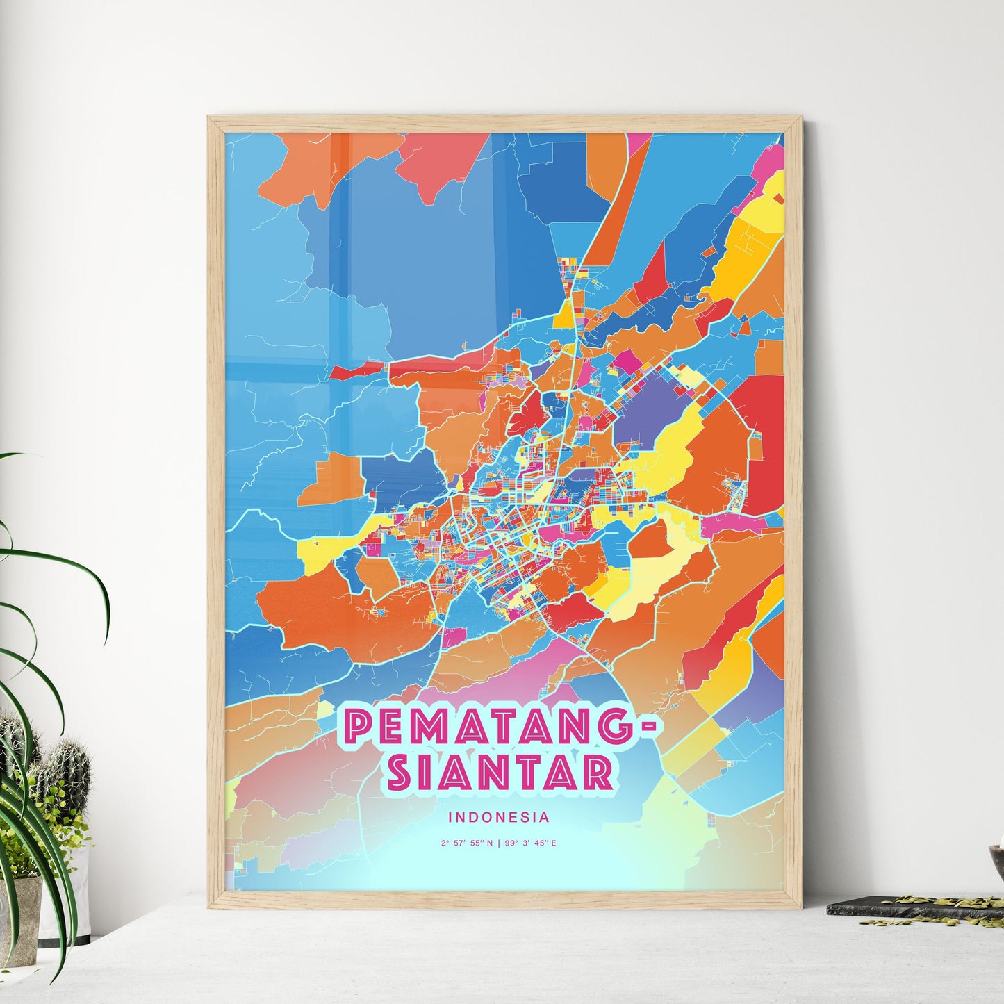 Colorful PEMATANGSIANTAR INDONESIA Fine Art Map Crazy Colors