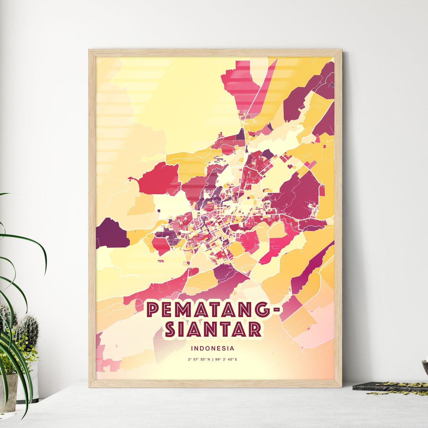 Colorful PEMATANGSIANTAR INDONESIA Fine Art Map Hot Red