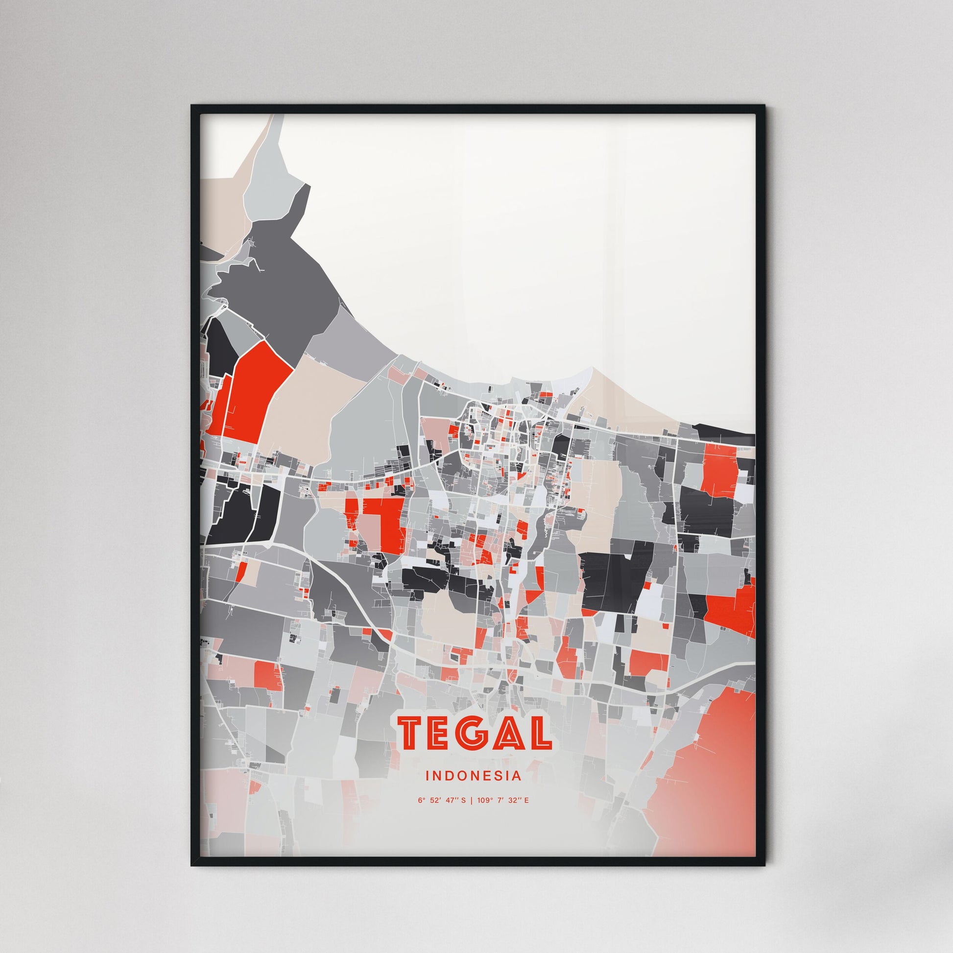 Colorful TEGAL INDONESIA Fine Art Map Modern