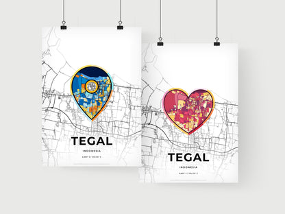 TEGAL INDONESIA minimal art map with a colorful icon.