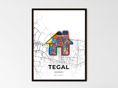 TEGAL INDONESIA minimal art map with a colorful icon. Style 3