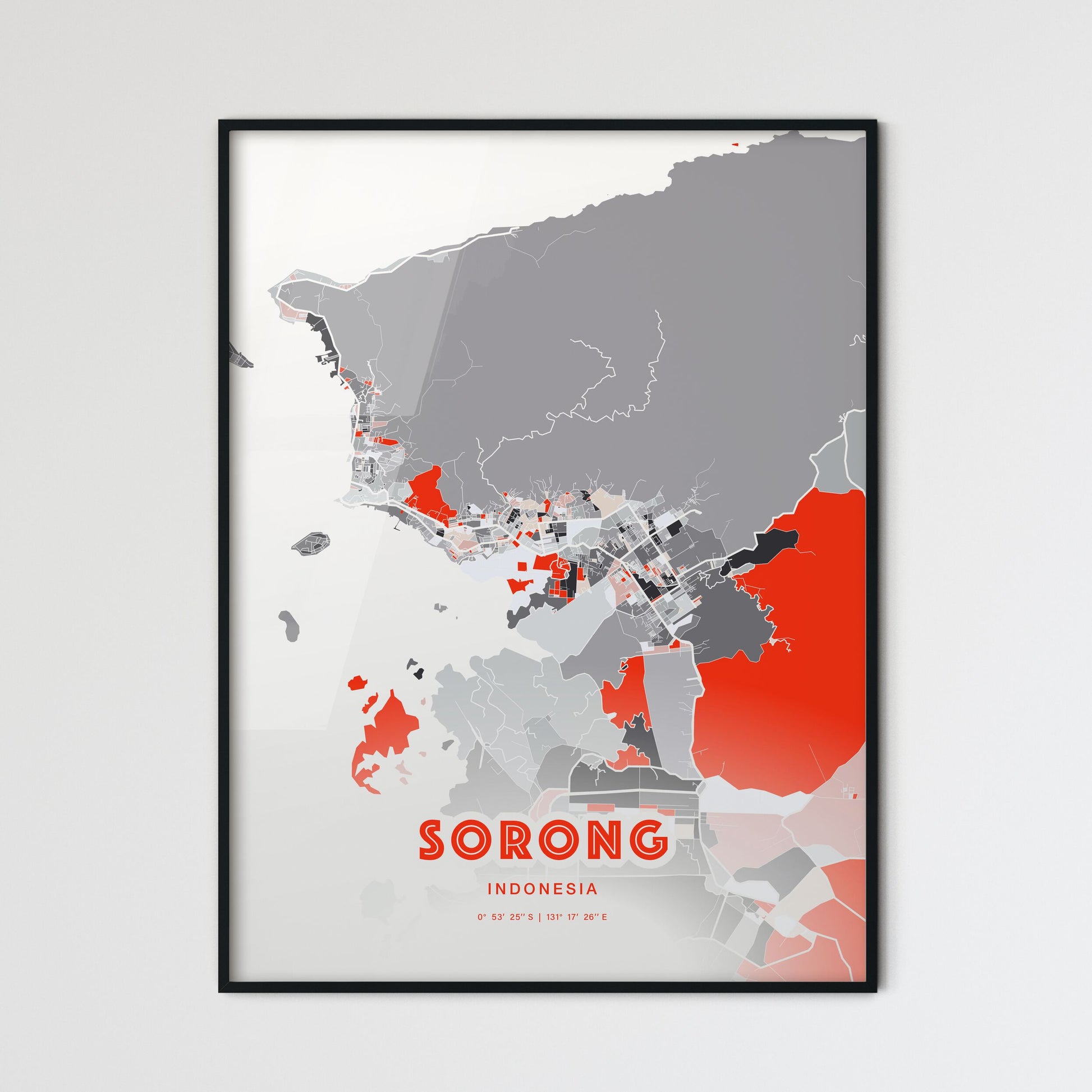 Colorful SORONG INDONESIA Fine Art Map Modern