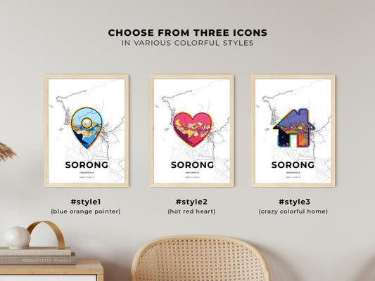 Sorong Indonesia maps with colorful icons