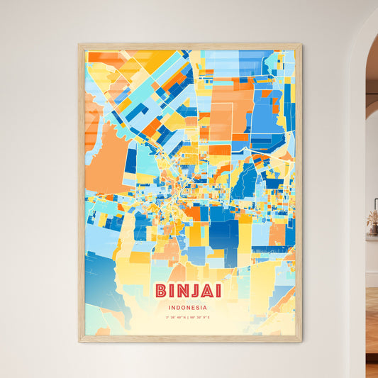 Colorful BINJAI INDONESIA Fine Art Map Blue Orange