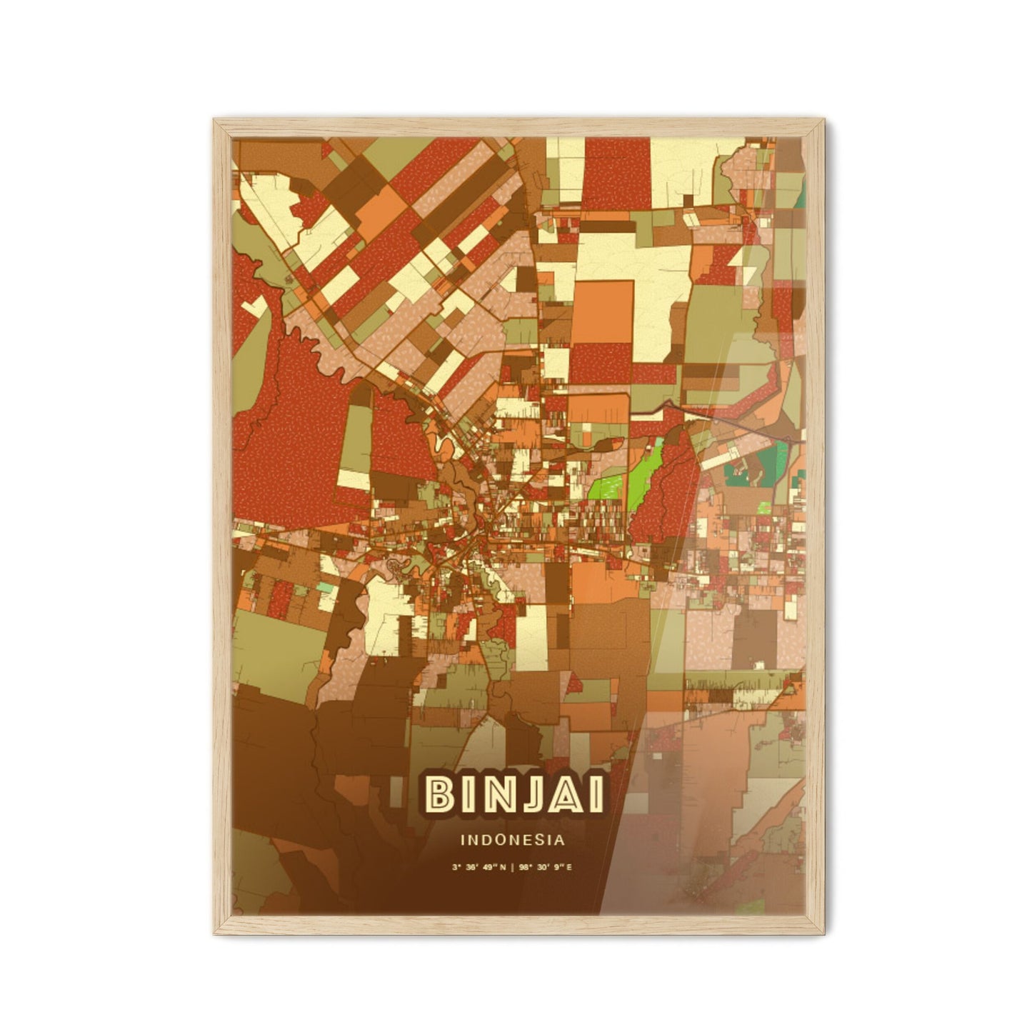 Colorful BINJAI INDONESIA Fine Art Map Farmhouse