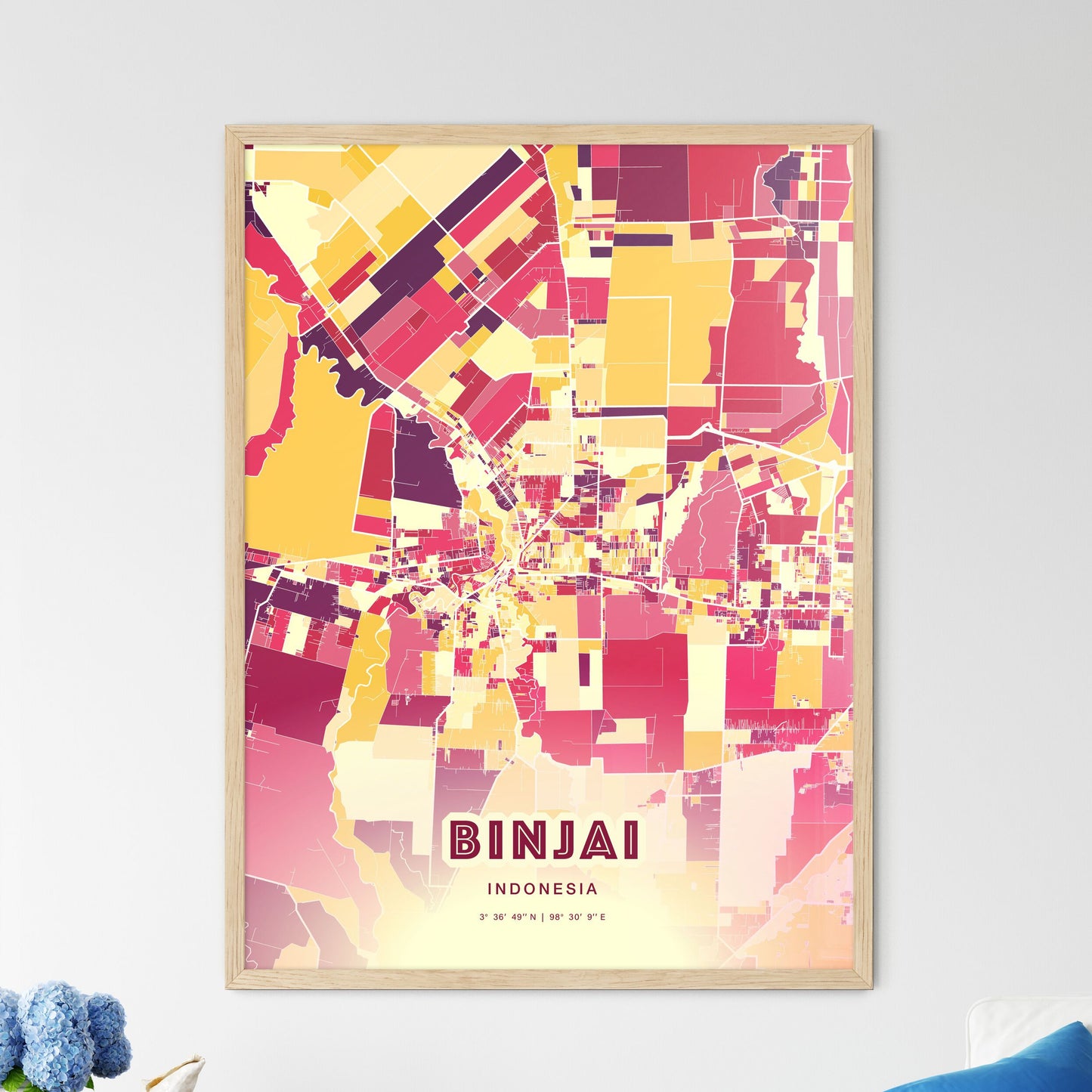 Colorful BINJAI INDONESIA Fine Art Map Hot Red