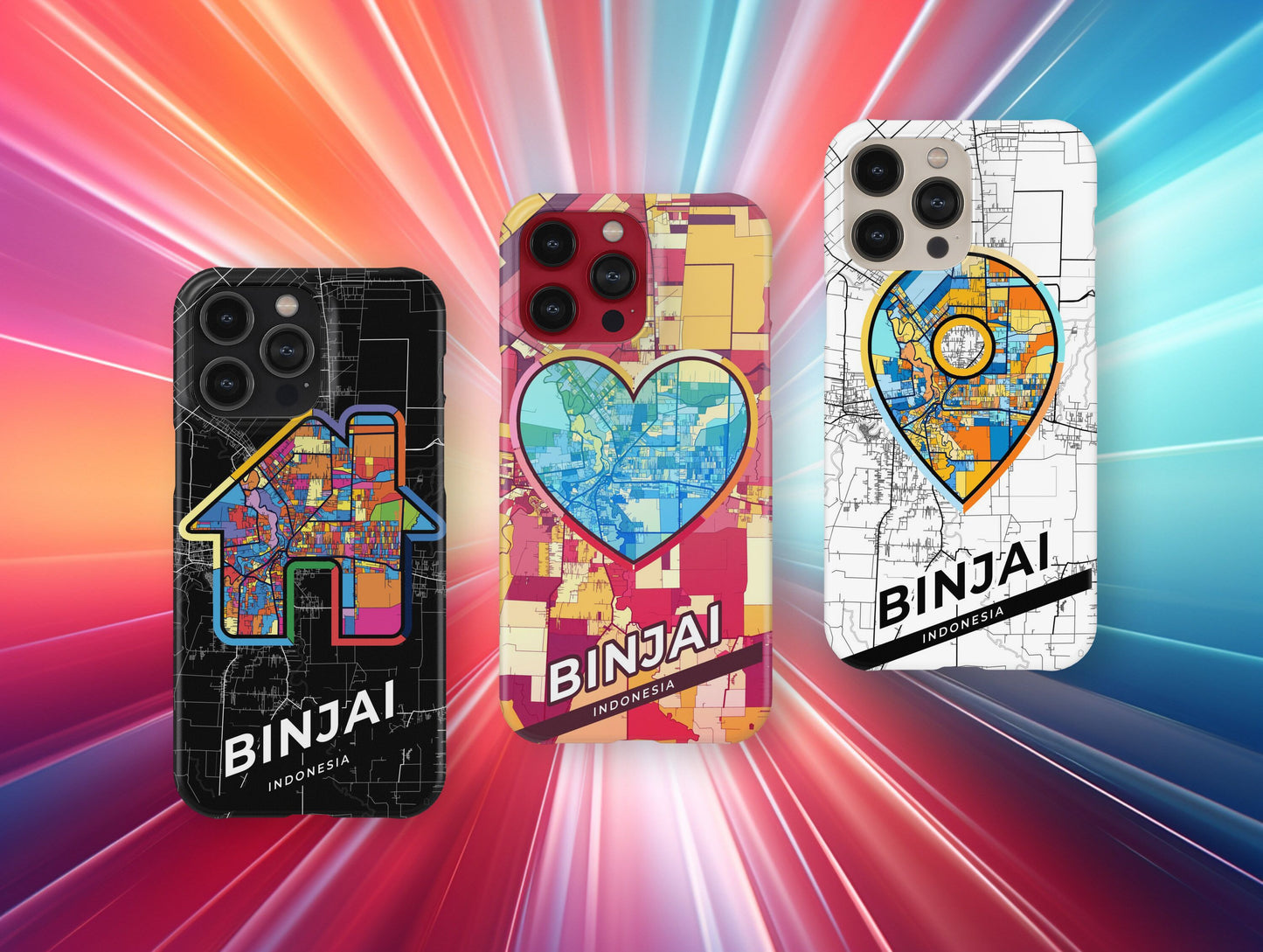 Binjai Indonesia slim phone case with colorful icon. Birthday, wedding or housewarming gift. Couple match cases.