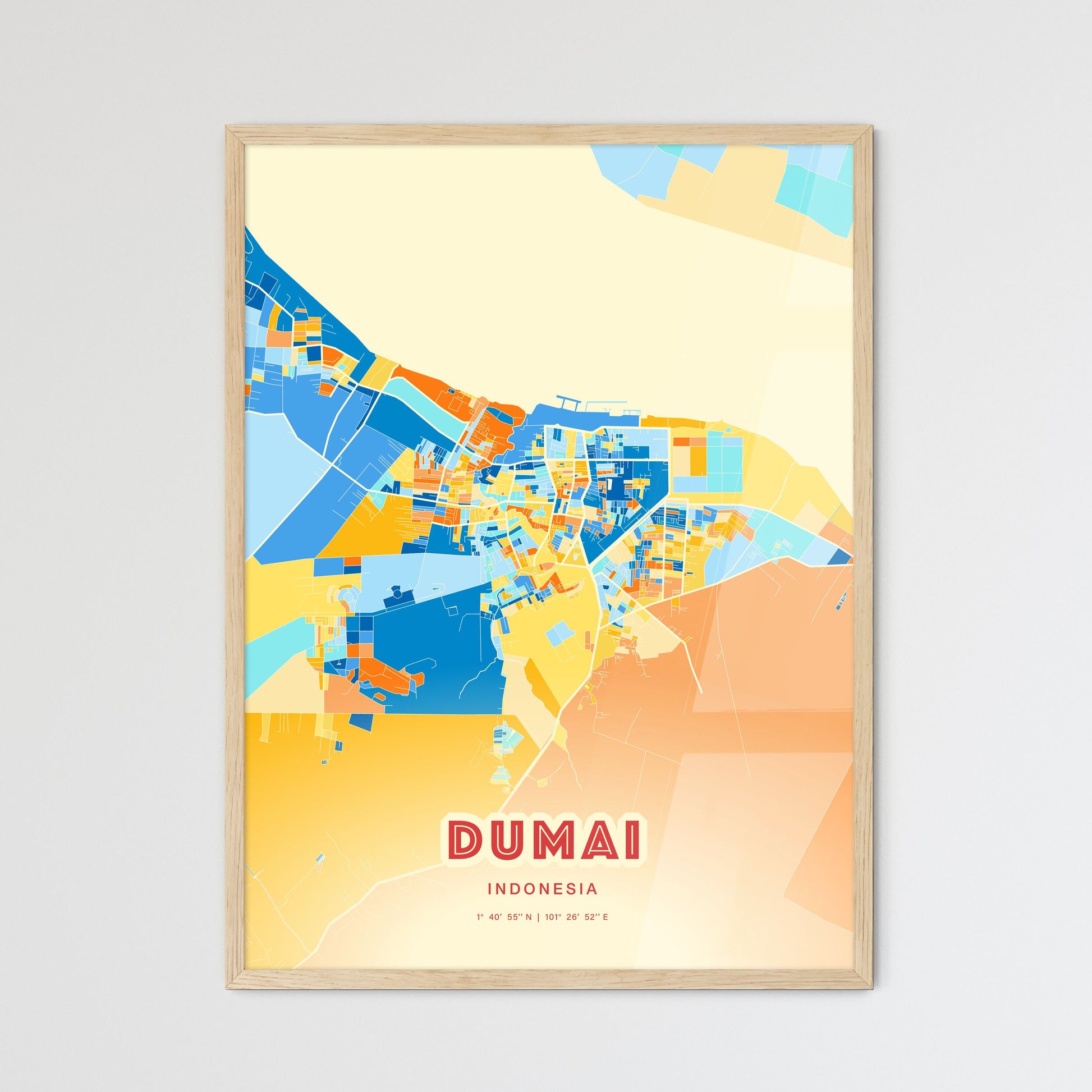 Colorful DUMAI INDONESIA Fine Art Map Blue Orange