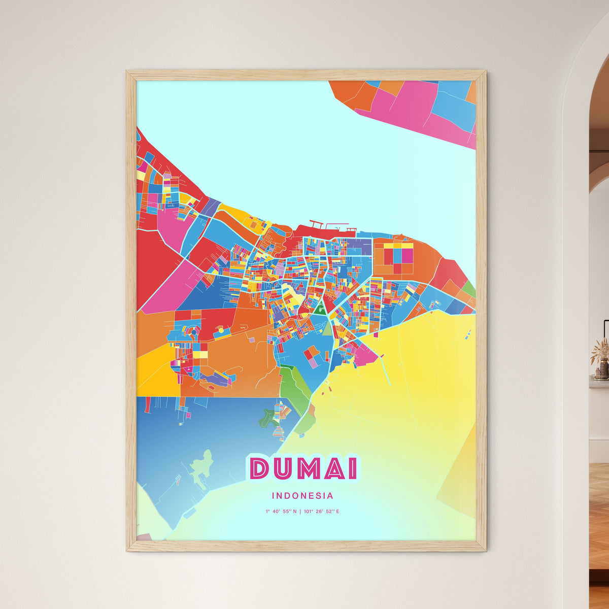 Colorful DUMAI INDONESIA Fine Art Map Crazy Colors