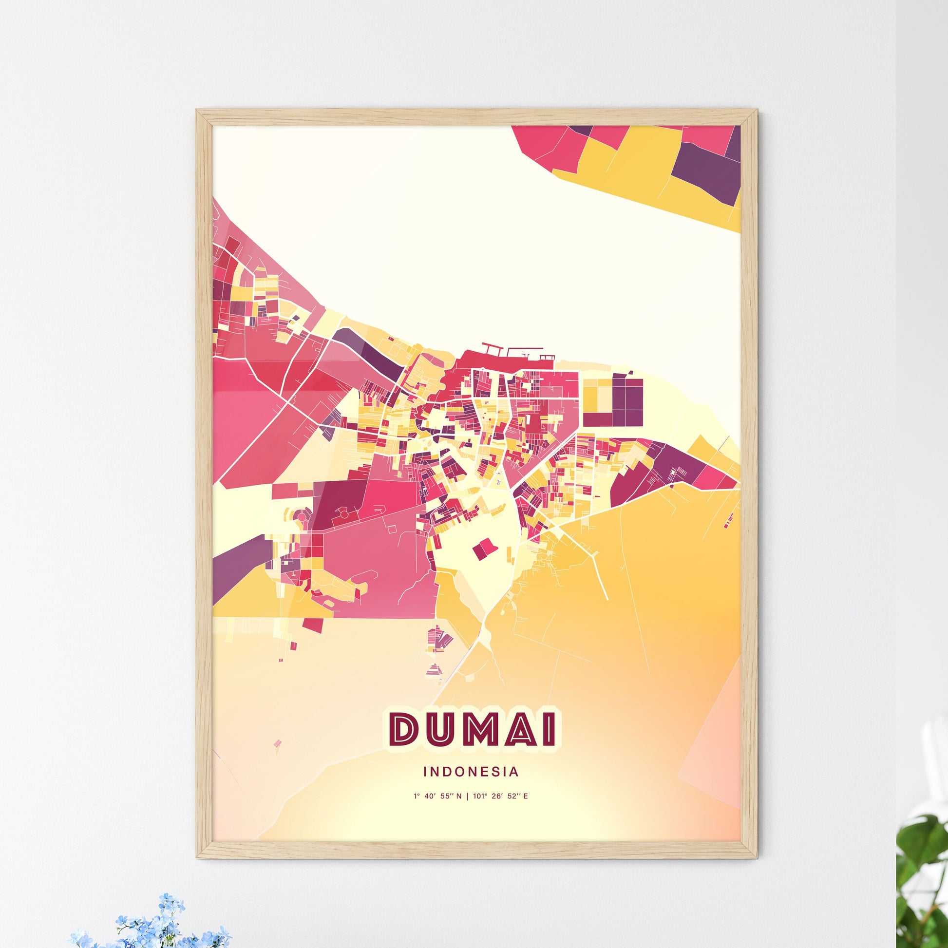 Colorful DUMAI INDONESIA Fine Art Map Hot Red