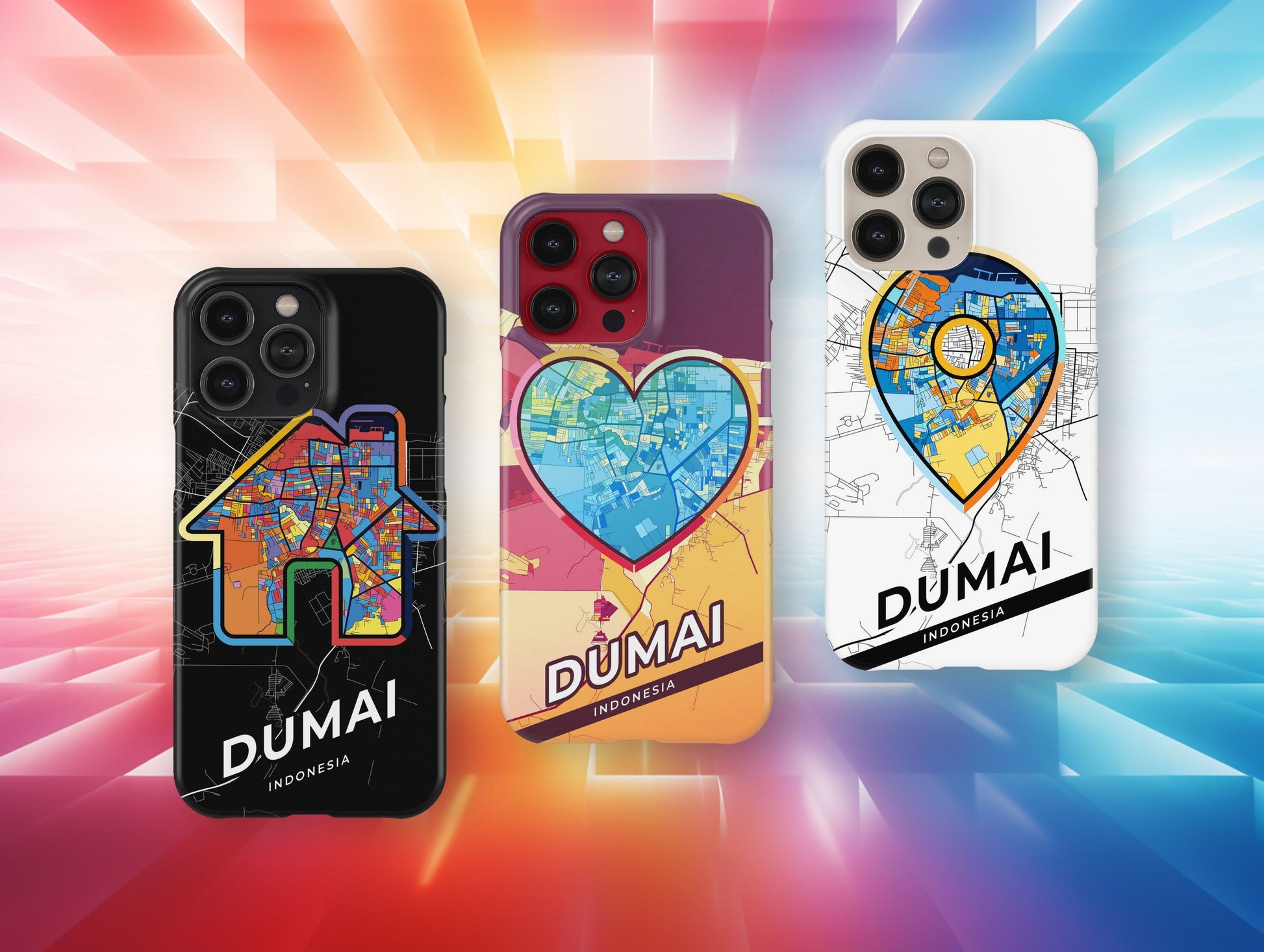 Dumai Indonesia slim phone case with colorful icon. Birthday, wedding or housewarming gift. Couple match cases.