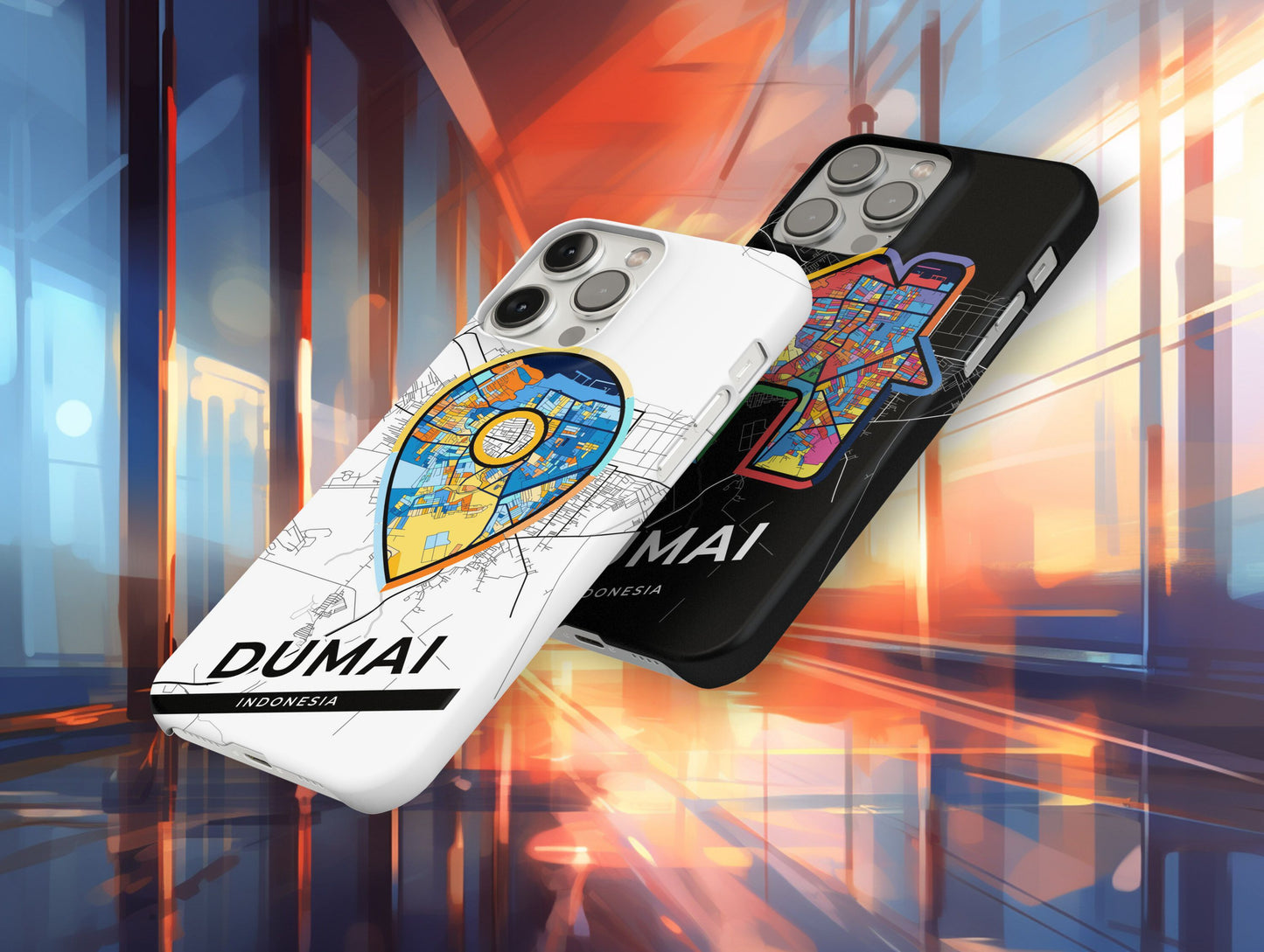 Dumai Indonesia slim phone case with colorful icon. Birthday, wedding or housewarming gift. Couple match cases.