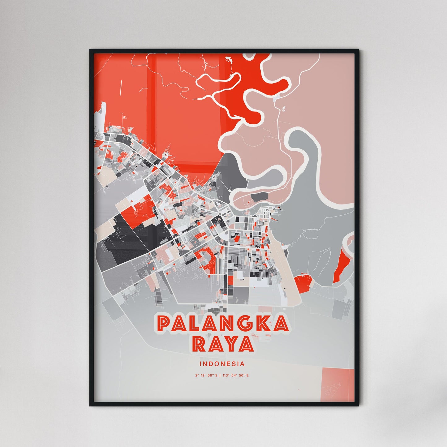 Colorful PALANGKA RAYA INDONESIA Fine Art Map Modern