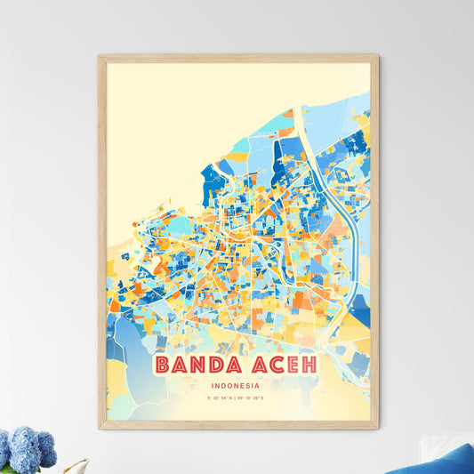 Colorful BANDA ACEH INDONESIA Fine Art Map Blue Orange