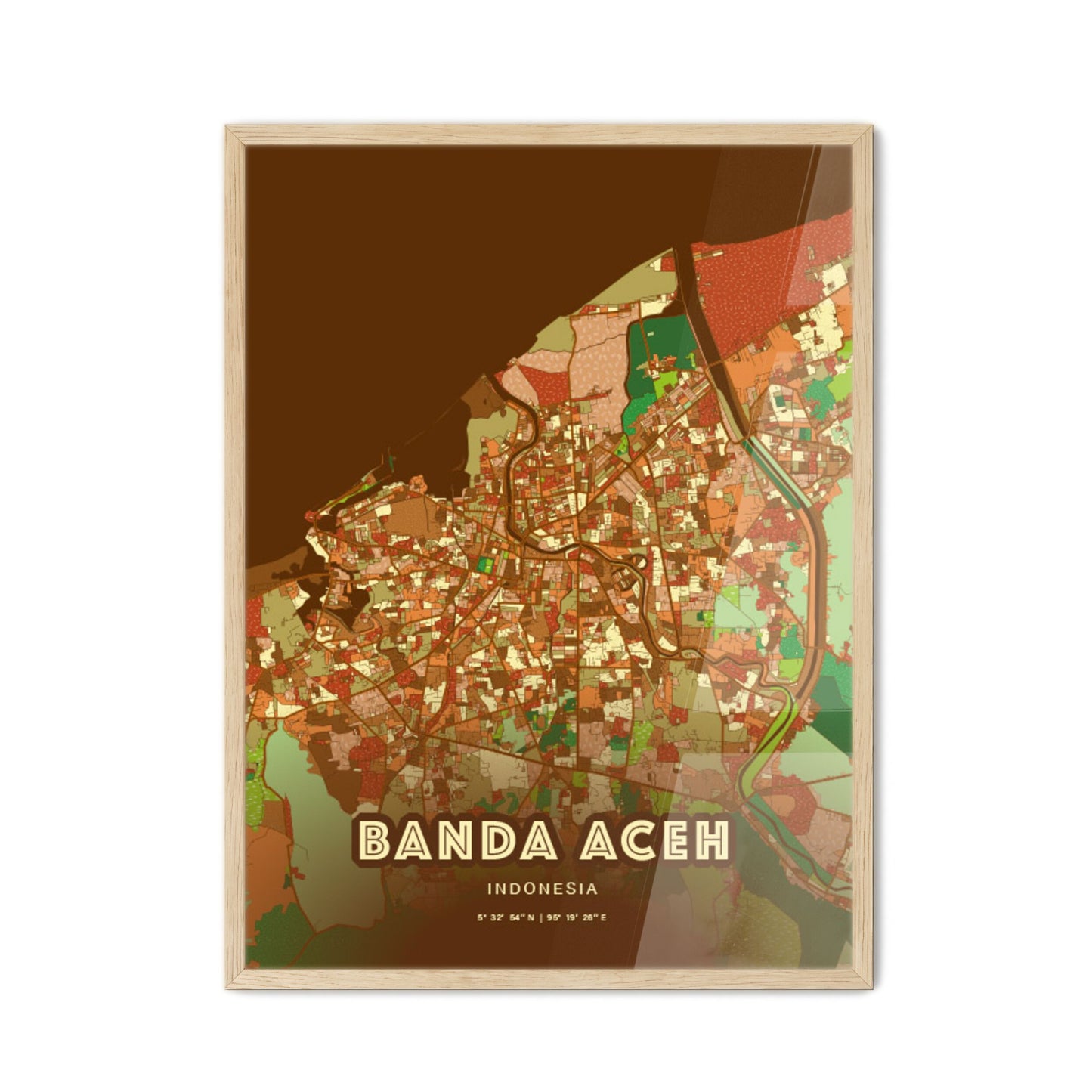 Colorful BANDA ACEH INDONESIA Fine Art Map Farmhouse