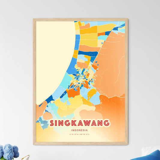 Colorful SINGKAWANG INDONESIA Fine Art Map Blue Orange