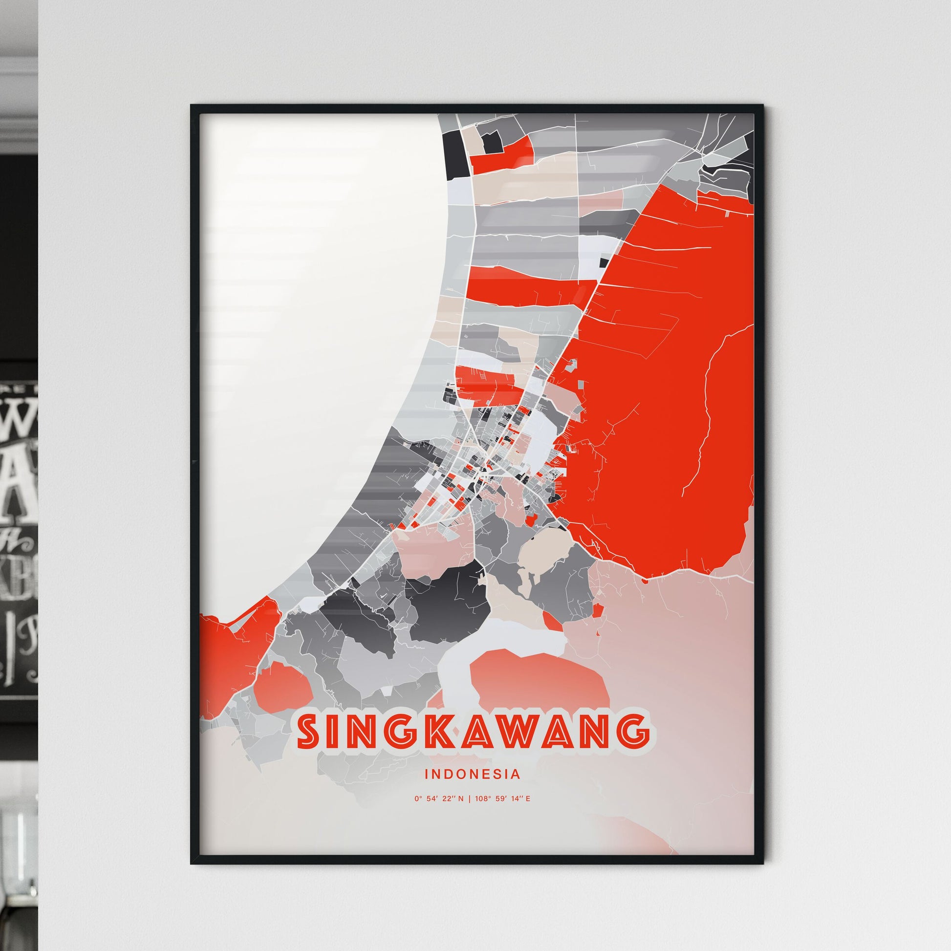 Colorful SINGKAWANG INDONESIA Fine Art Map Modern