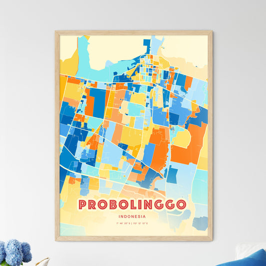 Colorful PROBOLINGGO INDONESIA Fine Art Map Blue Orange