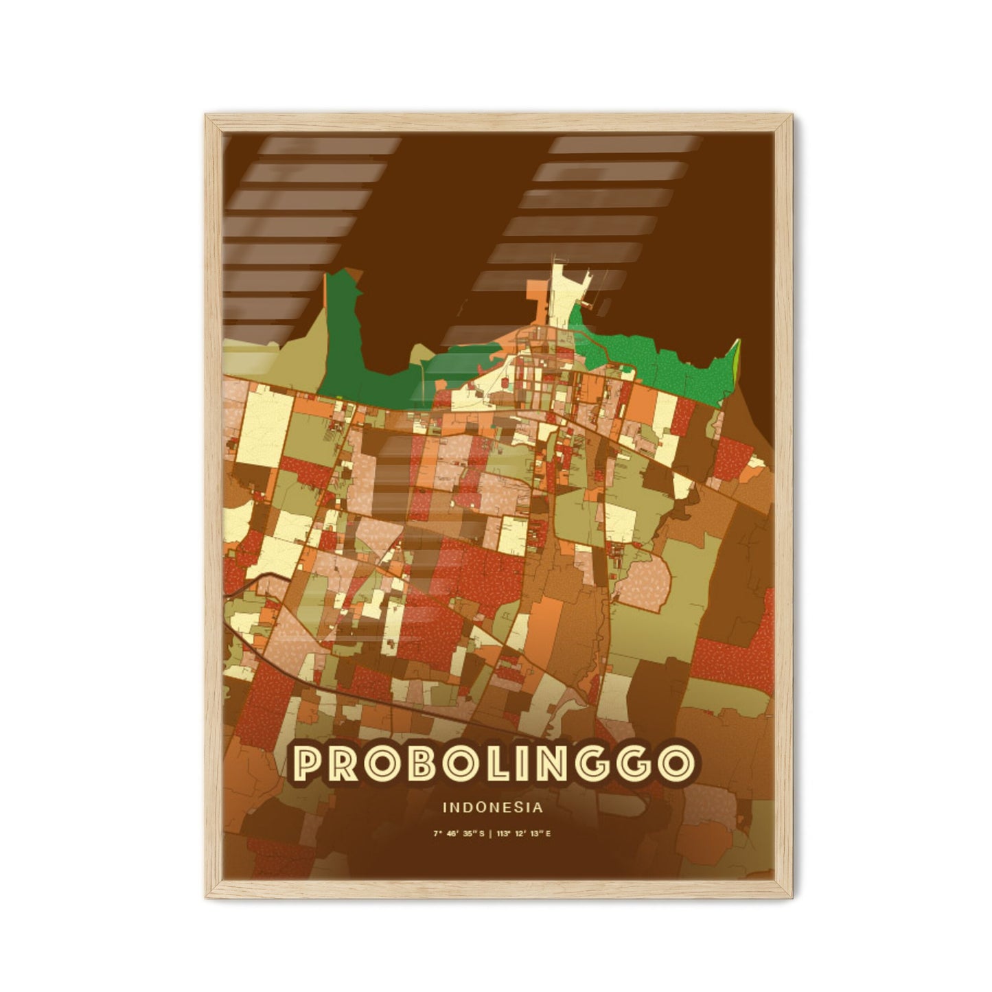 Colorful PROBOLINGGO INDONESIA Fine Art Map Farmhouse