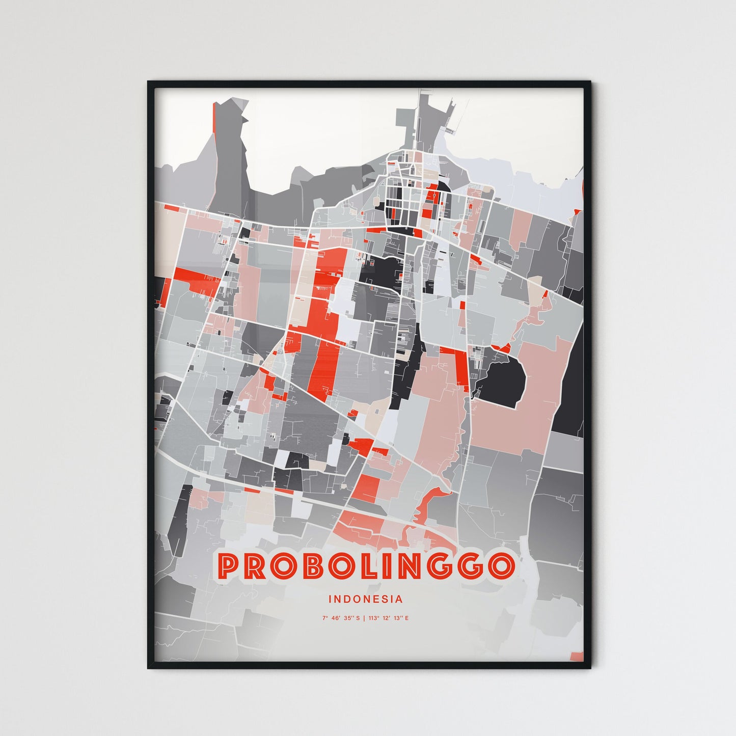 Colorful PROBOLINGGO INDONESIA Fine Art Map Modern