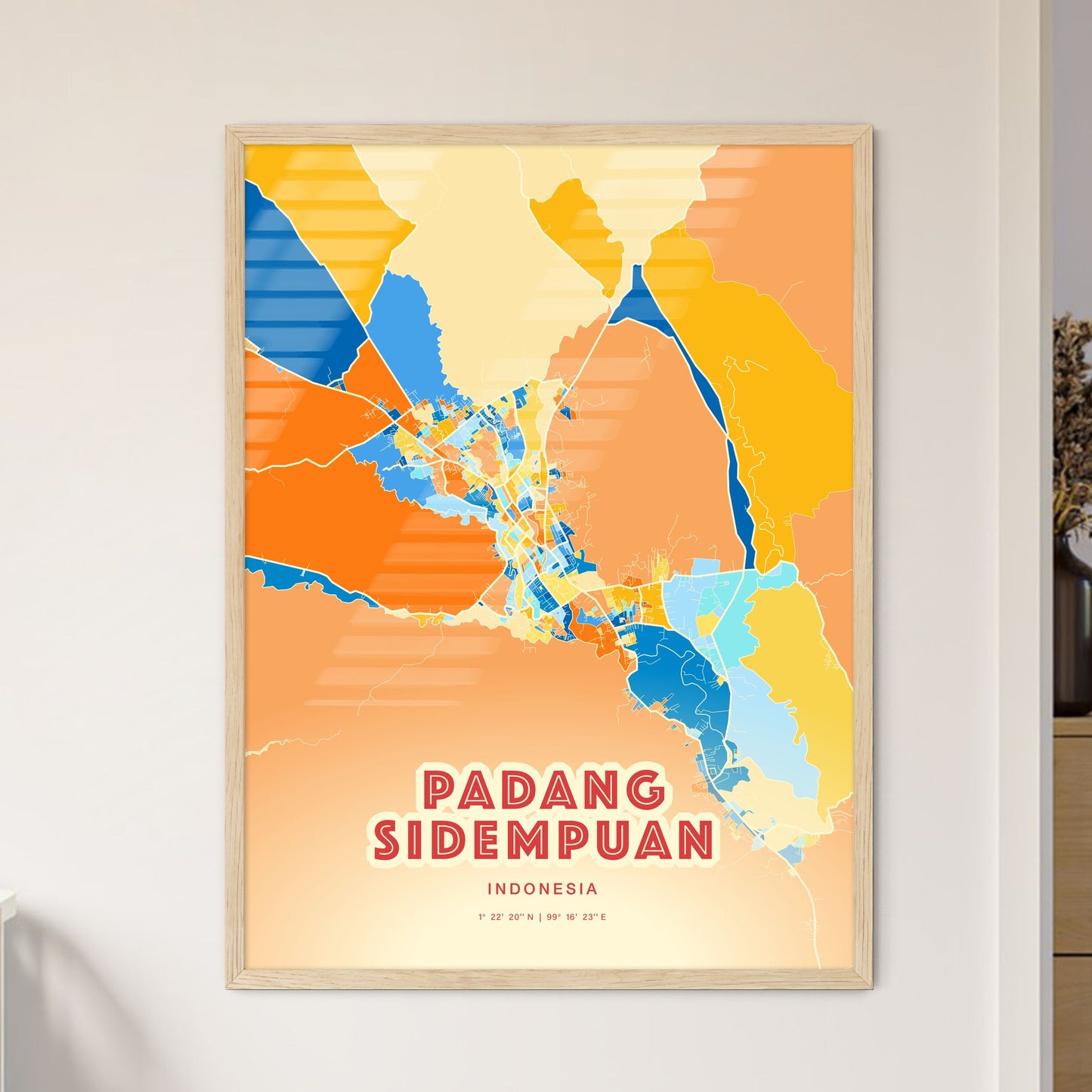 Colorful PADANG SIDEMPUAN INDONESIA Fine Art Map Blue Orange