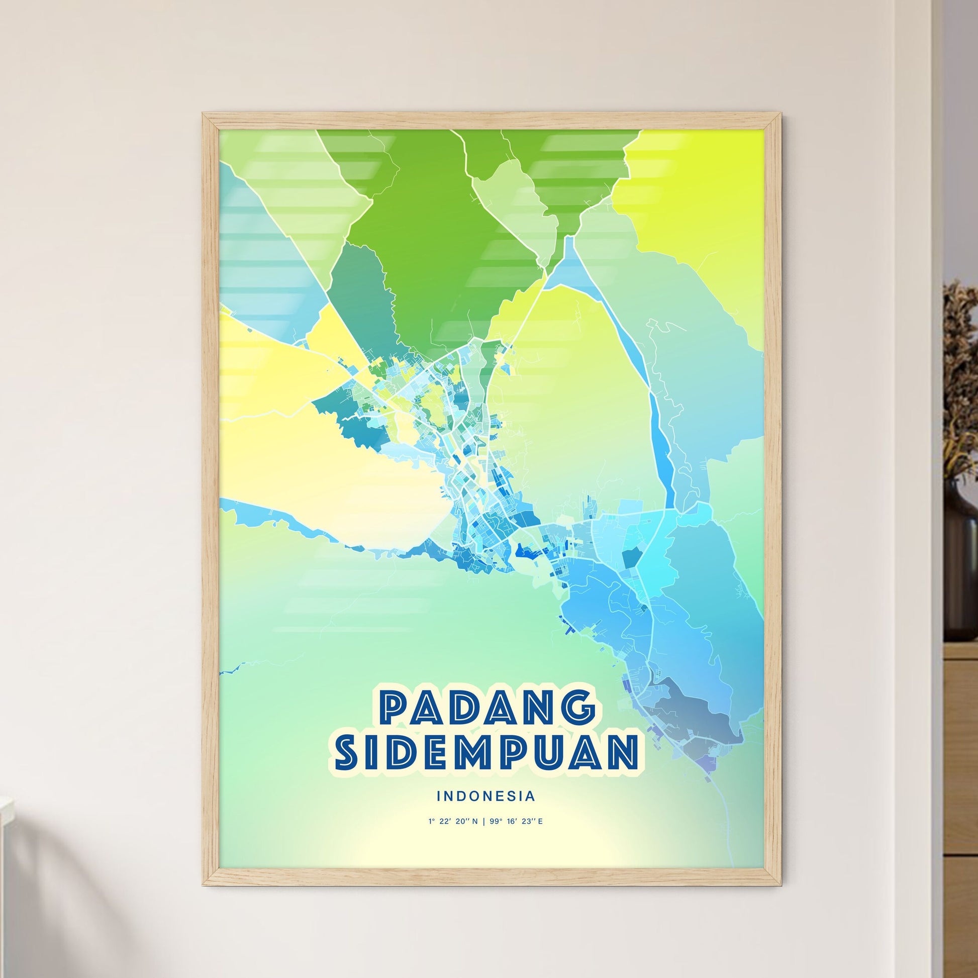 Colorful PADANG SIDEMPUAN INDONESIA Fine Art Map Cool Blue