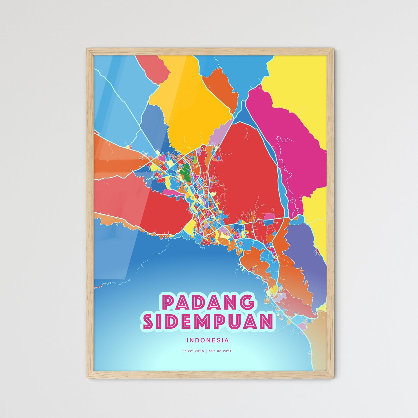 Colorful PADANG SIDEMPUAN INDONESIA Fine Art Map Crazy Colors