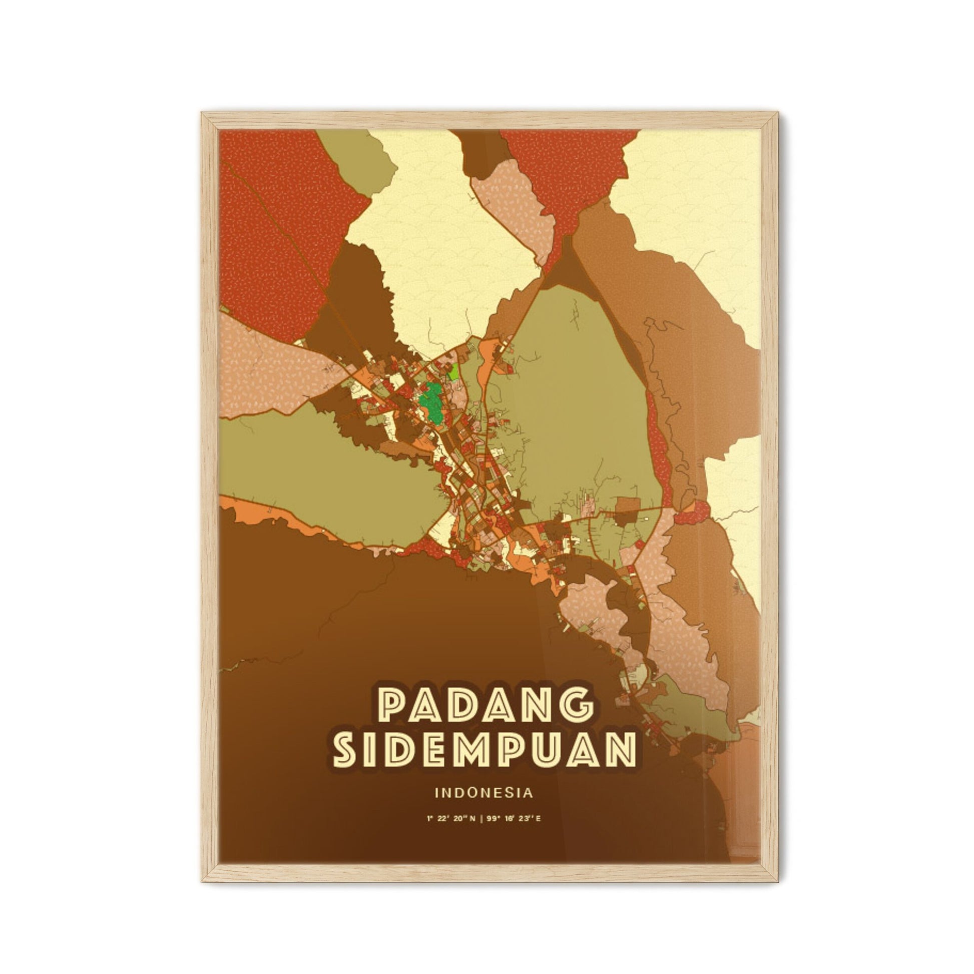 Colorful PADANG SIDEMPUAN INDONESIA Fine Art Map Farmhouse