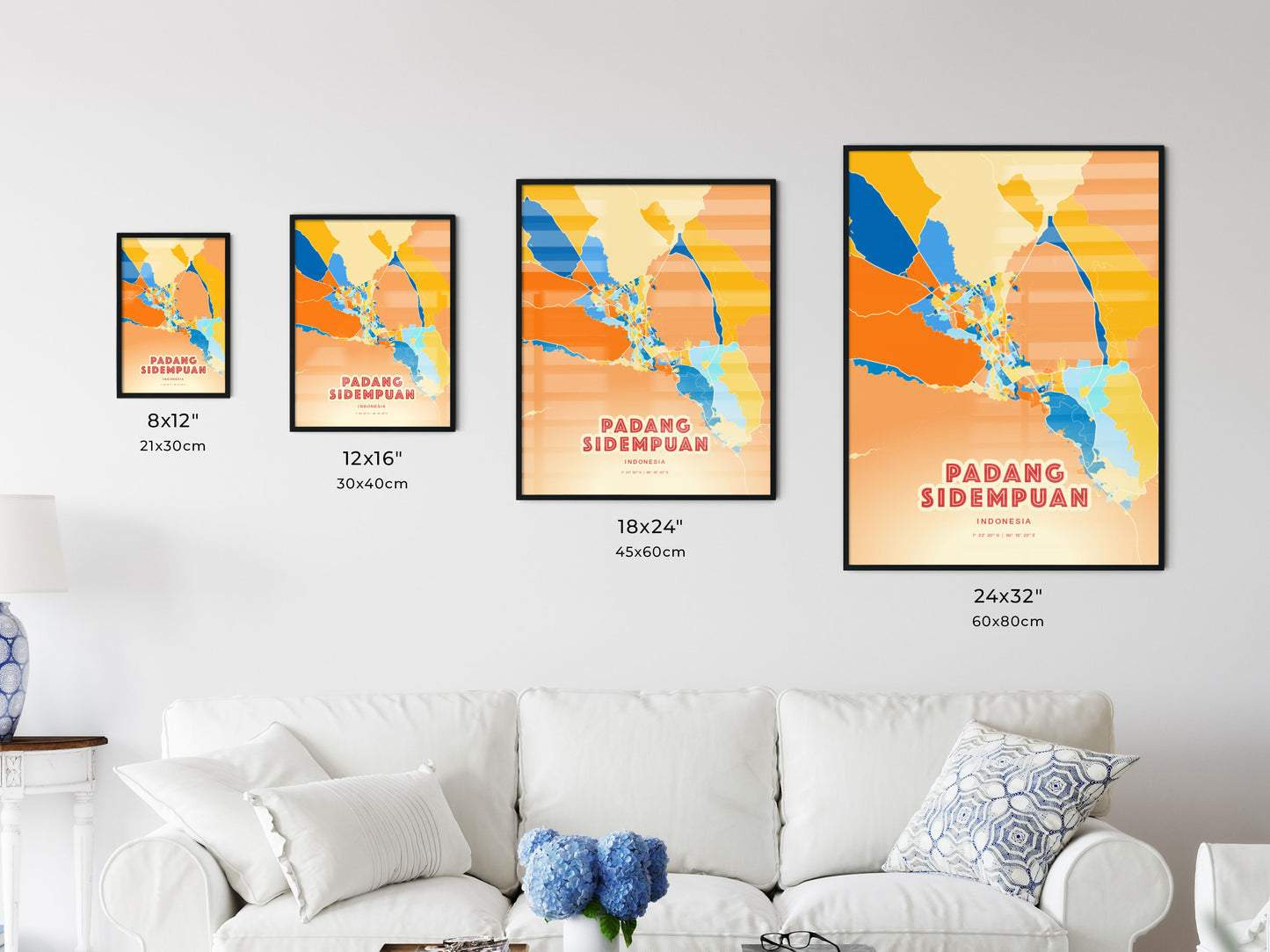 Colorful PADANG SIDEMPUAN INDONESIA Fine Art Map Blue Orange