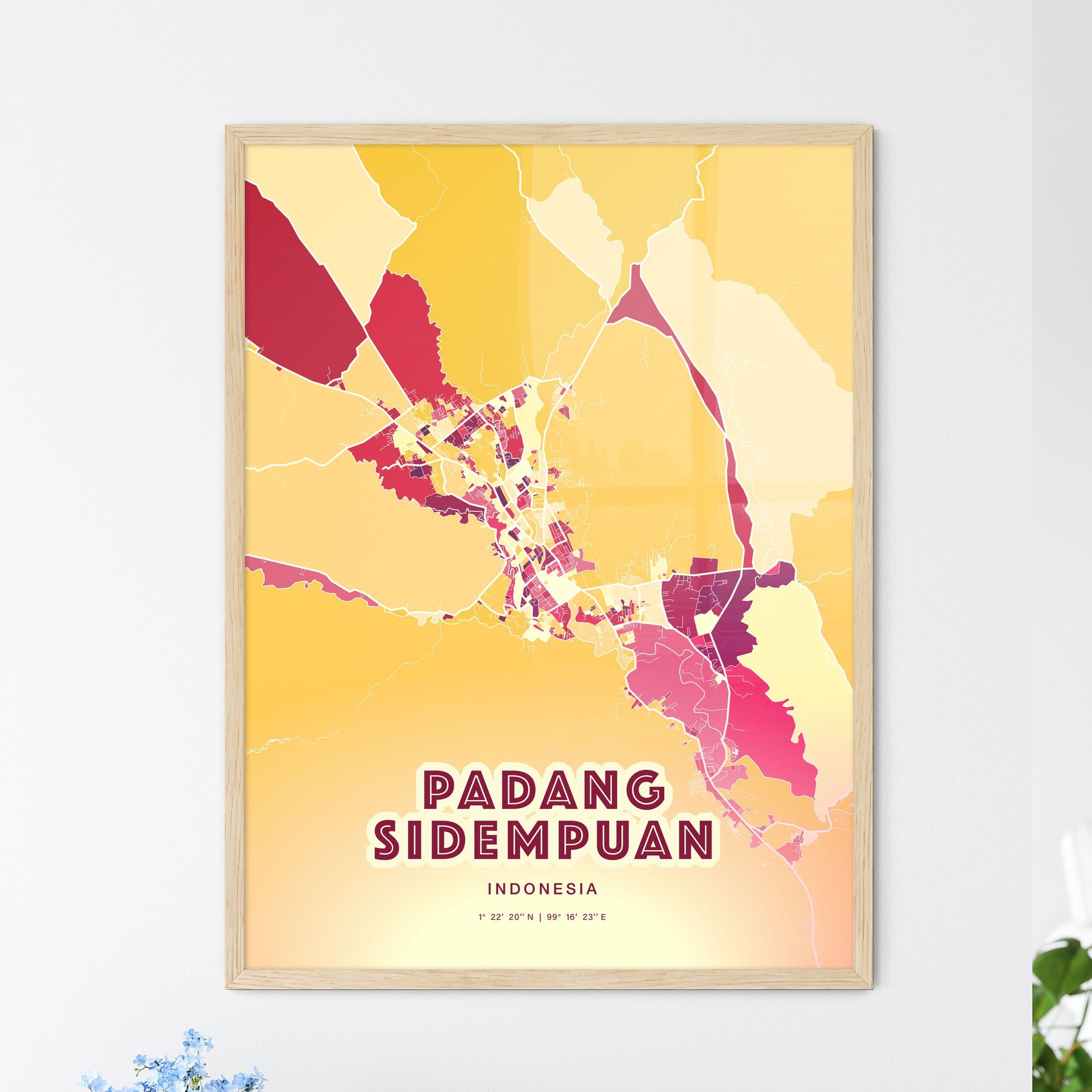 Colorful PADANG SIDEMPUAN INDONESIA Fine Art Map Hot Red