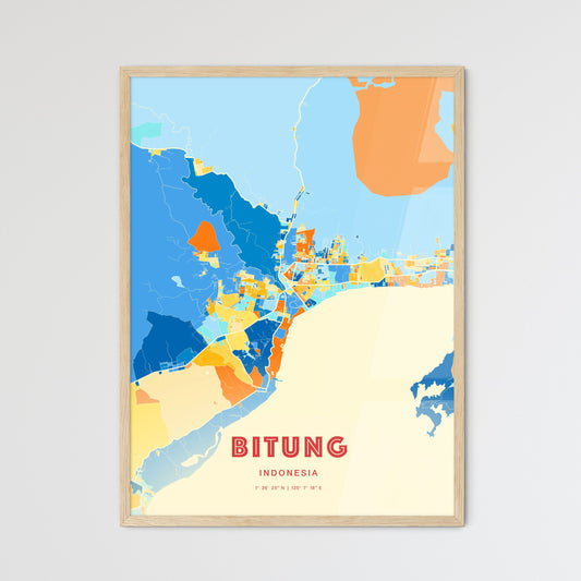 Colorful BITUNG INDONESIA Fine Art Map Blue Orange