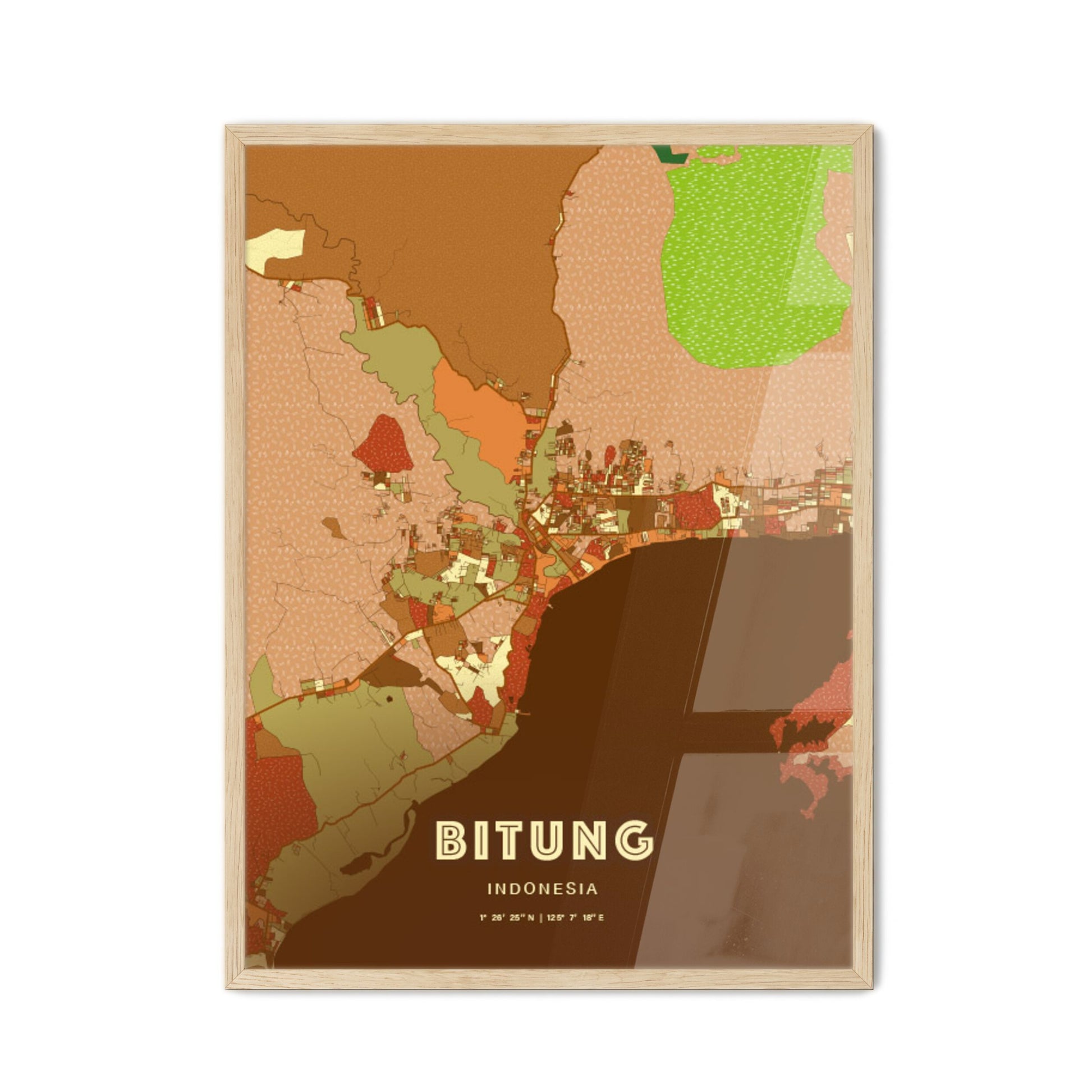 Colorful BITUNG INDONESIA Fine Art Map Farmhouse